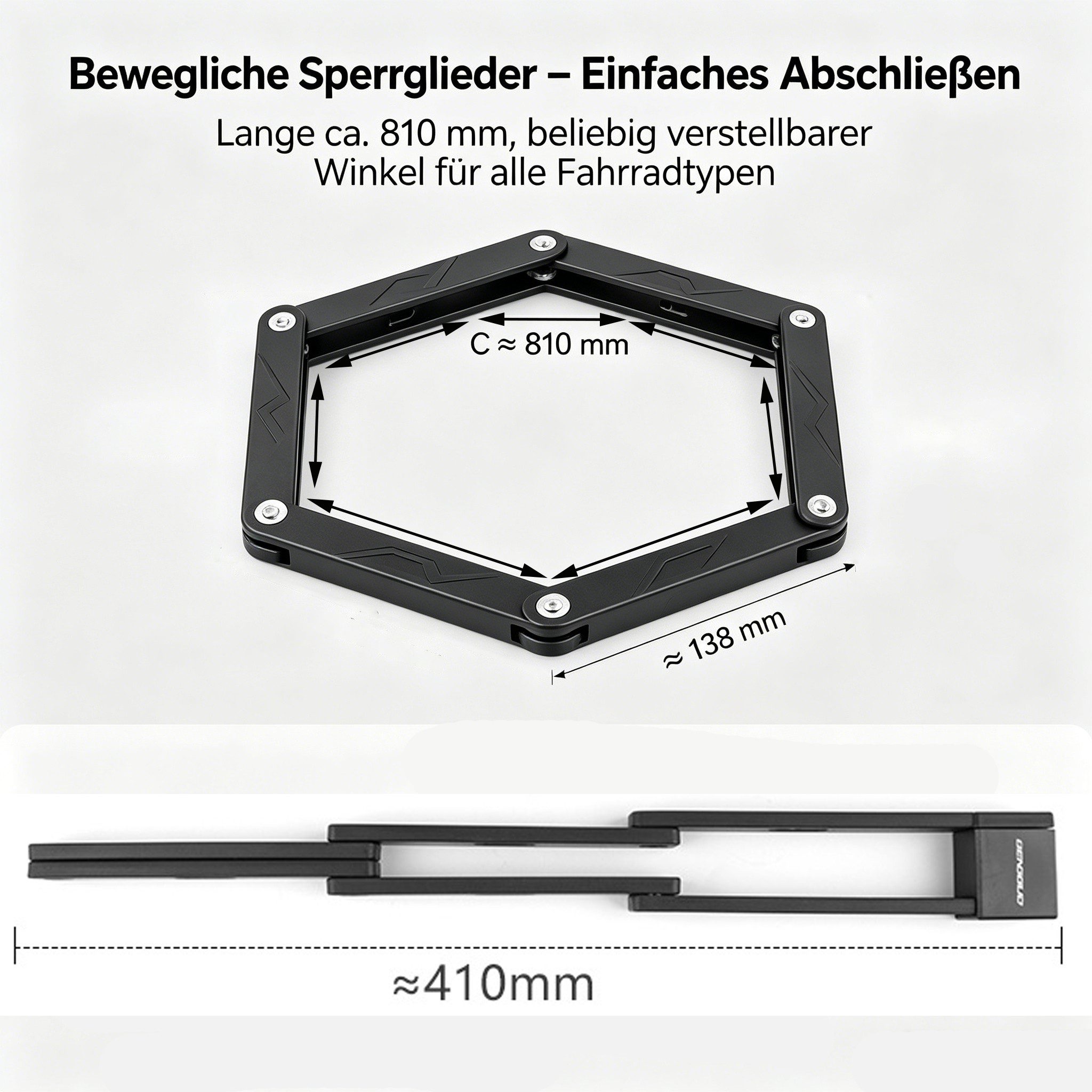 OYLCDI Faltschloss Fahrradschloss, inkl. 2 Schlüssel,Legierungsstahl mit Halterung (faltbares Anti-Diebstahl-Schloss, 810 mm Faltbares Fahrradschloss Fahrrad Si – Bild 4 von 5