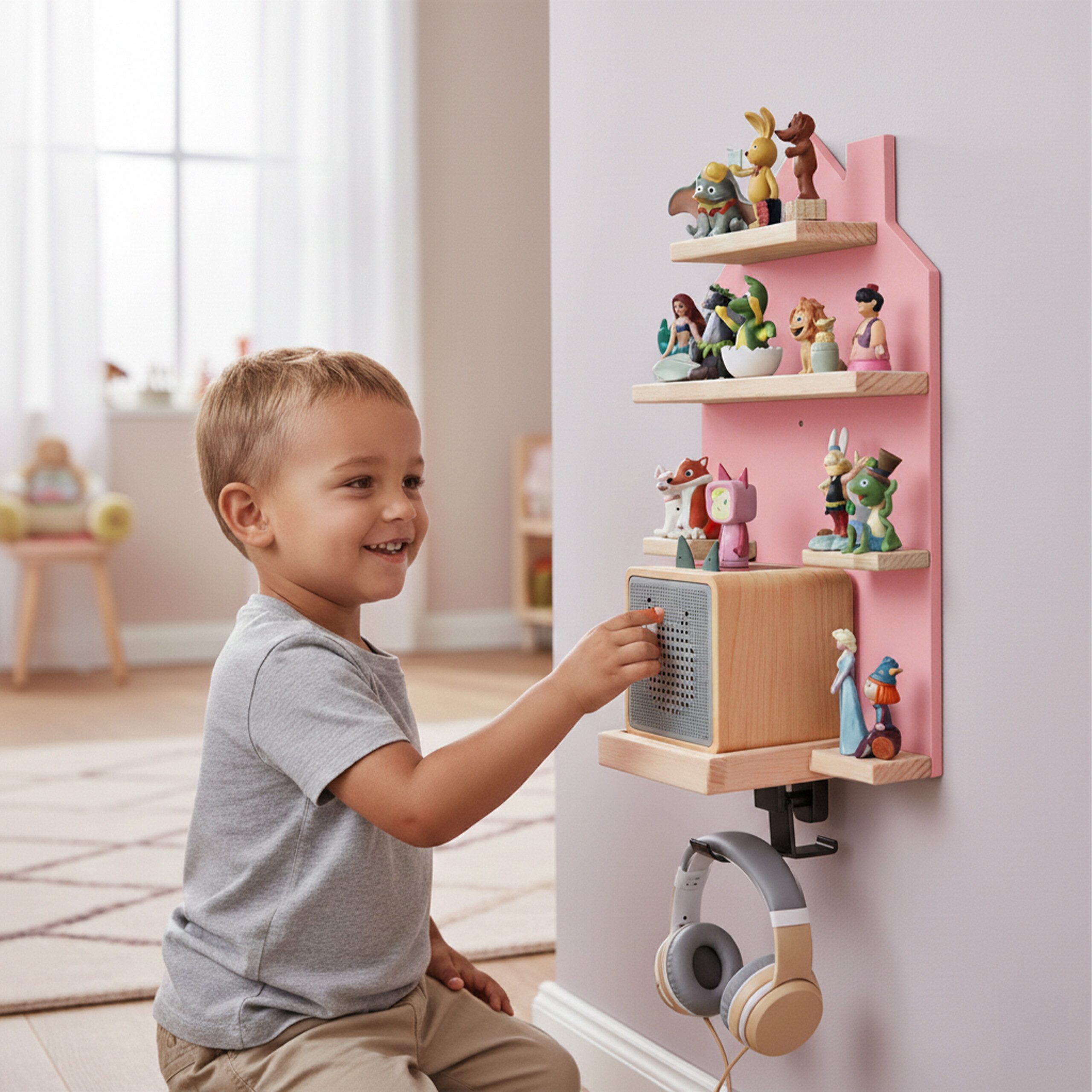 relaxdays Kinderregal Toniebox Regal Haus, 1-tlg., rosa. – Bild 2 von 5