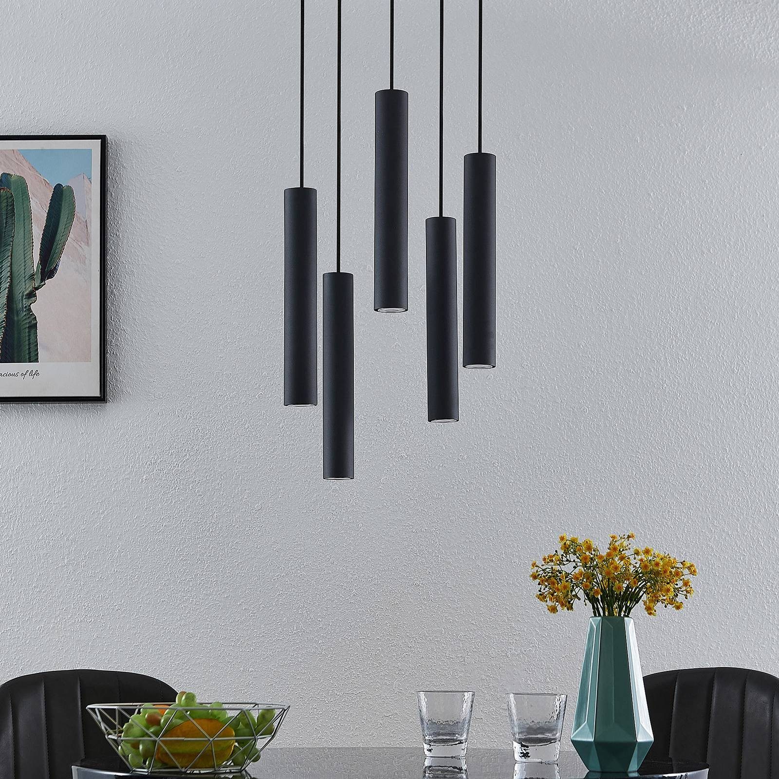 Lindby Hängeleuchte Sanad, Metall, Schwarz IP20, 5 x 10 W LED