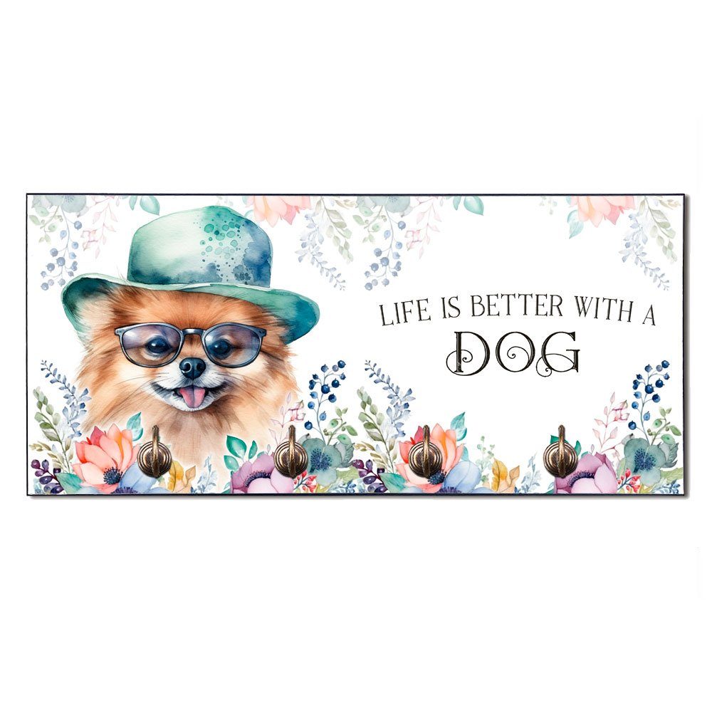Cadouri Wandgarderobe ZWERGSPITZ Hundegarderobe - Wandboard für Hundezubehör (Garderobe mit 4 Haken), MDF, mit abgeschrägten Ecken, handgefertigt, für Hundebesitzer | Garderobenpaneele