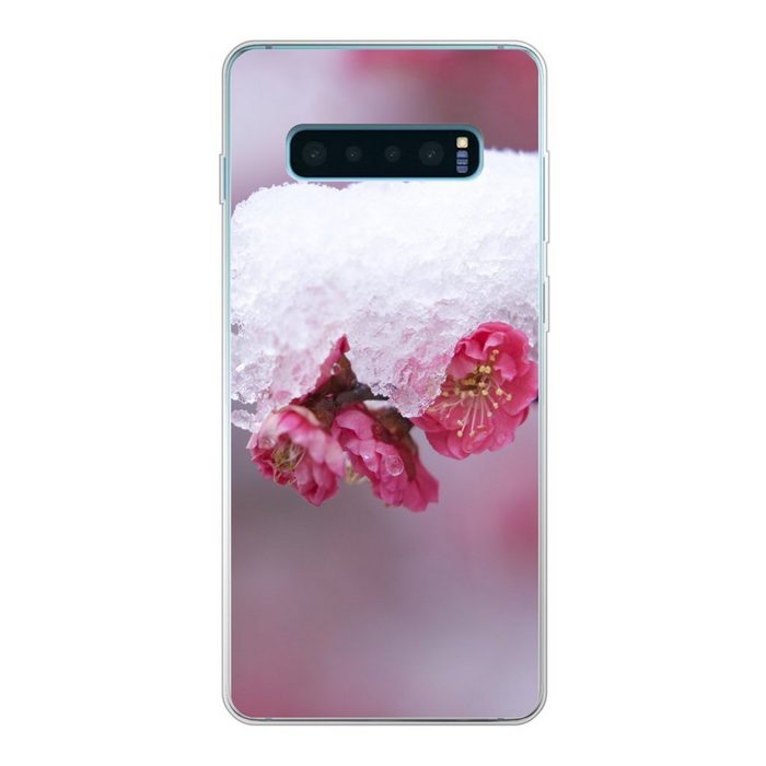 MuchoWow Handyhülle Rosa - Blume - Winter Phone Case Handyhülle Samsung Galaxy S10+ Silikon Schutzhülle