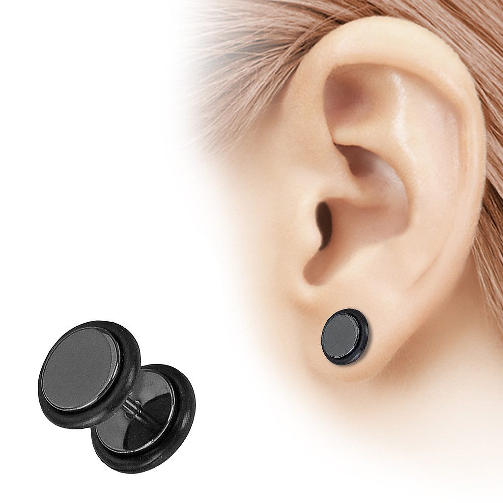 Taffstyle Piercing-Set Fake Plug Piercing Hantel poliert mit schwarzen Gummiringen schwarz (Fake Ohrpiercing Ohr Ear Flesh Tunnel Plug Piercing), Fake Ohrpiercing Ohr Ear Flesh Tunnel Plug Piercing