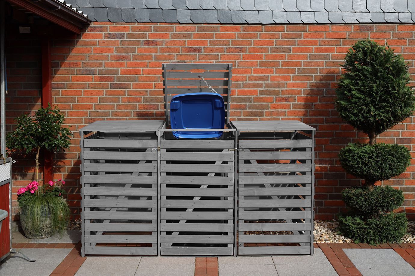 Beauty.Scouts Mülltonnenbox Mülltonnenbox Vario V für 3 Tonnen, grau, für 3 Mülltonnen