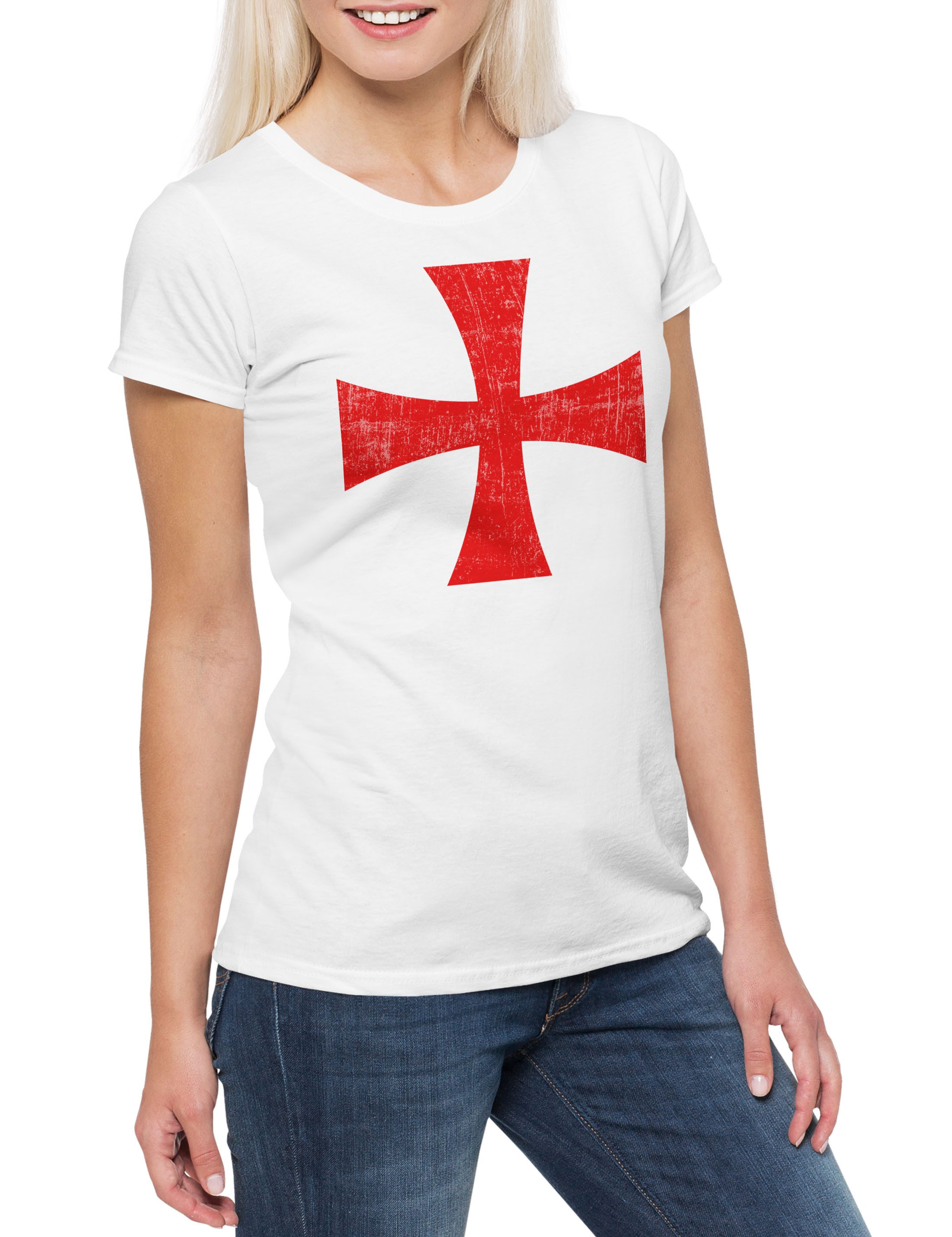 Print-Shirt Templar Cross I Damen T-Shirt Rotes Templer Orden Kreuz Templerorden