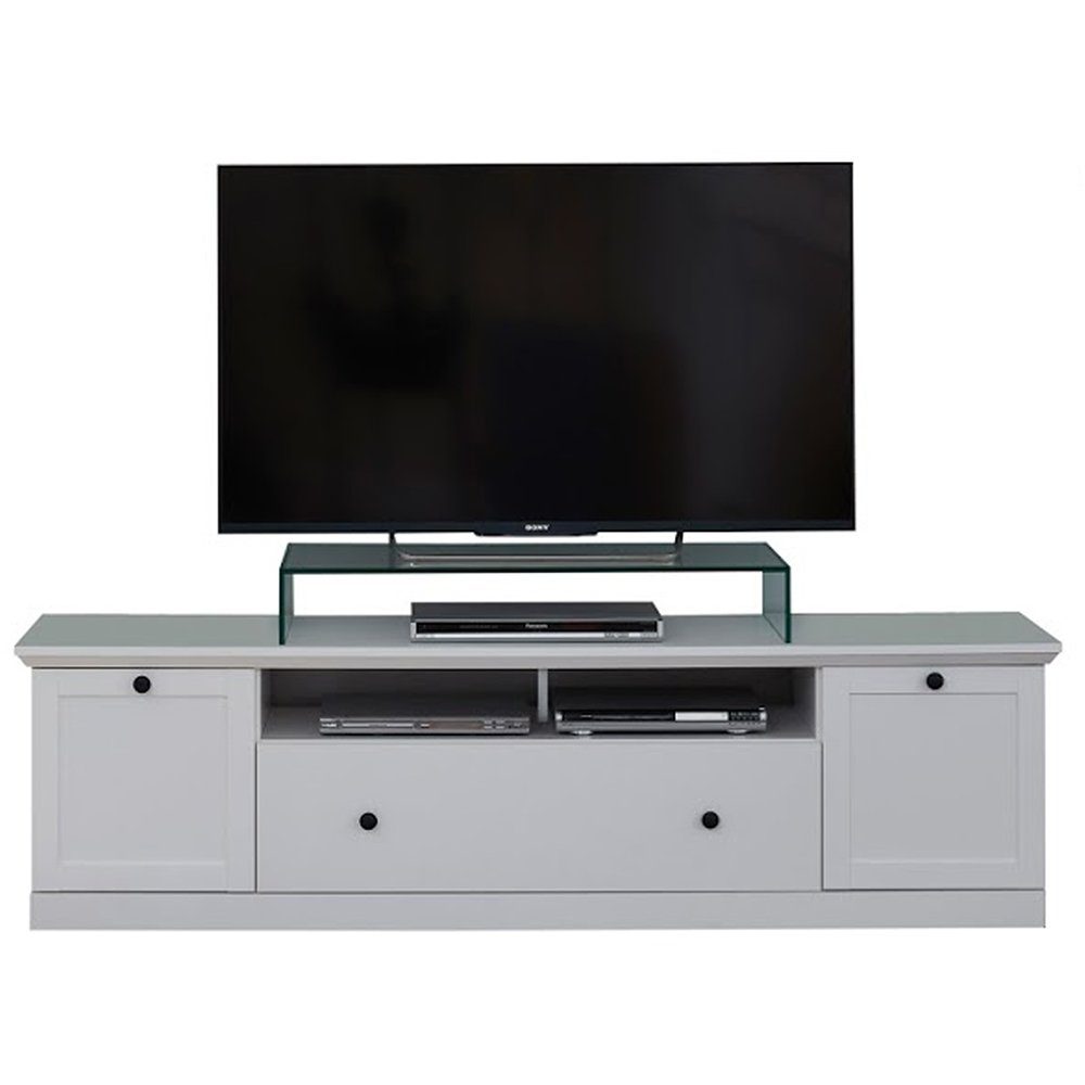 trendteam Wohnzimmer-Set, Fernsehschrank Schrankwand Kommode Regal Wohnwand weiß 117x196x41cm