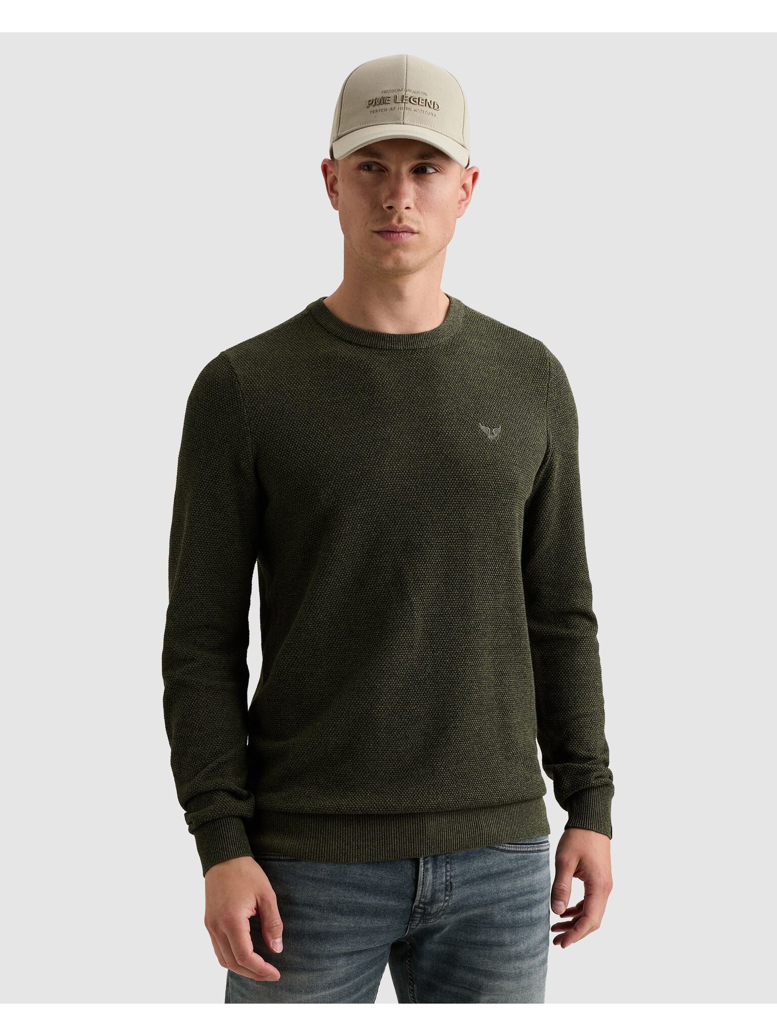 PME LEGEND Rundhalspullover mit Logo Stickerei