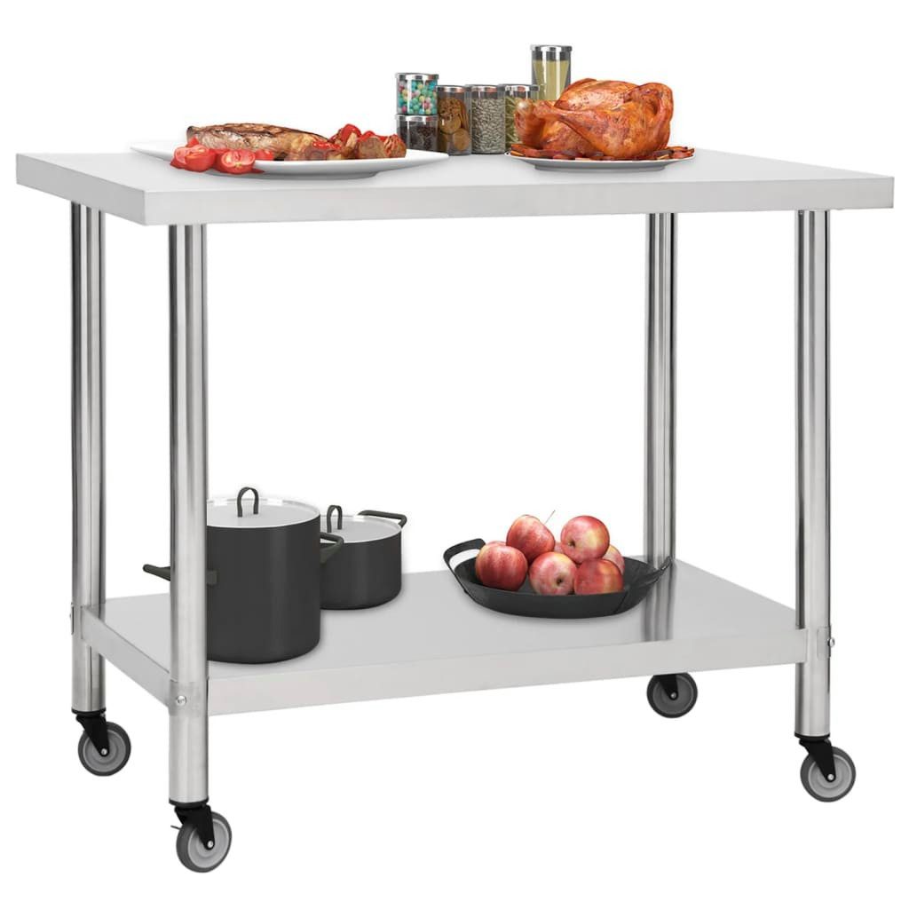 vidaXL Bartisch, Küchen-Arbeitstisch mit Rollen 100x60x85 günstig online kaufen