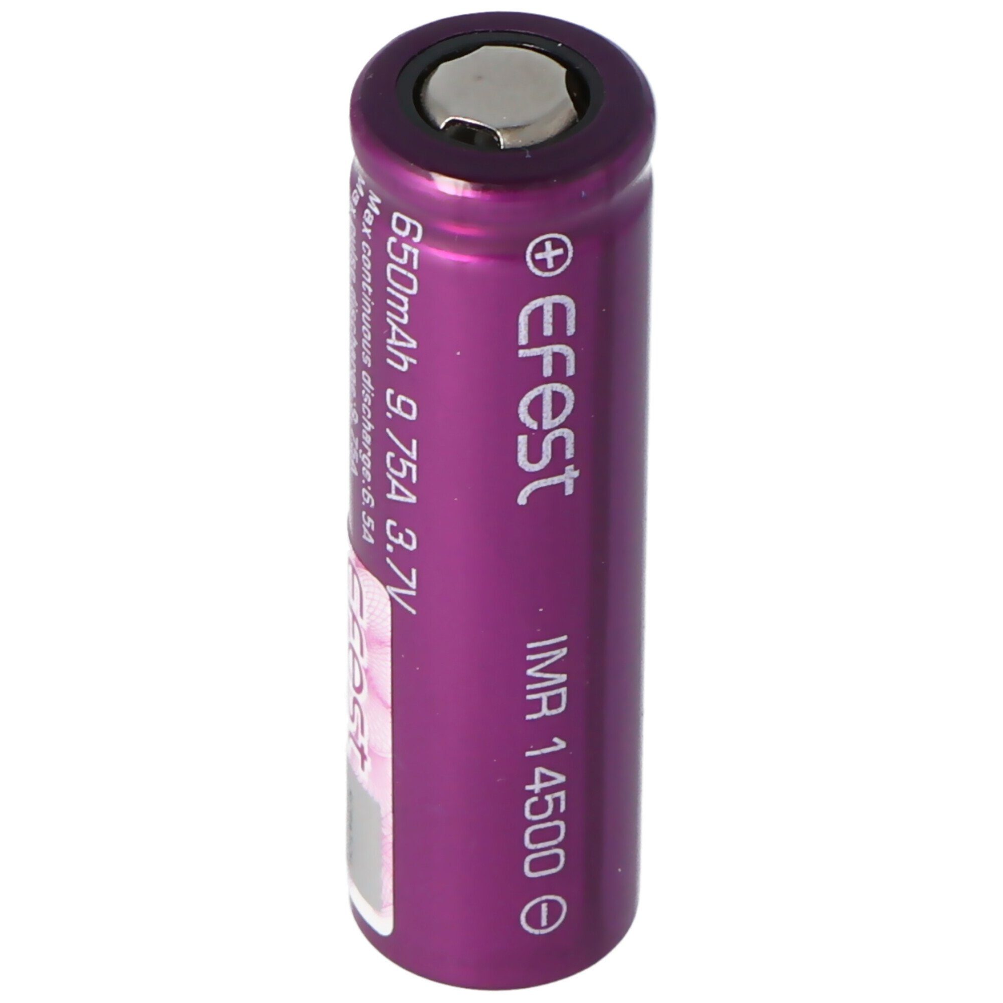 Efest IMR 14500 - 650mAh 3,6V - 3,7V Li-Ion-Akku (Pluspol flach) Akku