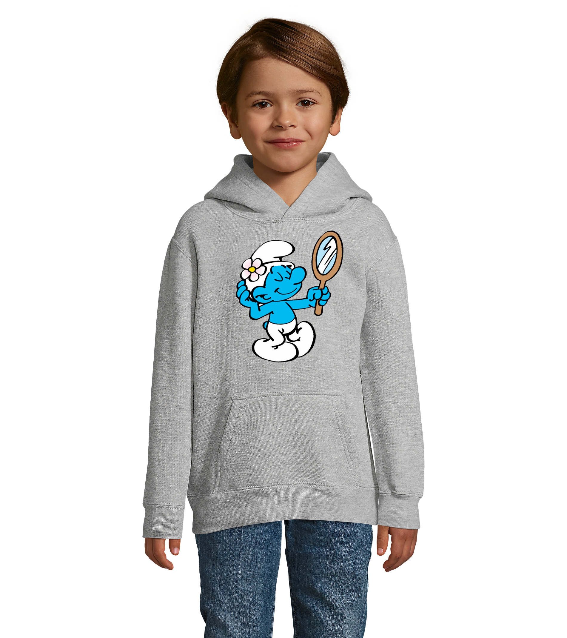 Blondie & Brownie Hoodie Beauty Schlumpf Spiegelmotiv Kinder Hoodie Cartoon Freizeit (Einzelartikel) Kinder Hoodie Beauty Schlumpf Spiegel Motiv Baumwollmix Kapuze Casual