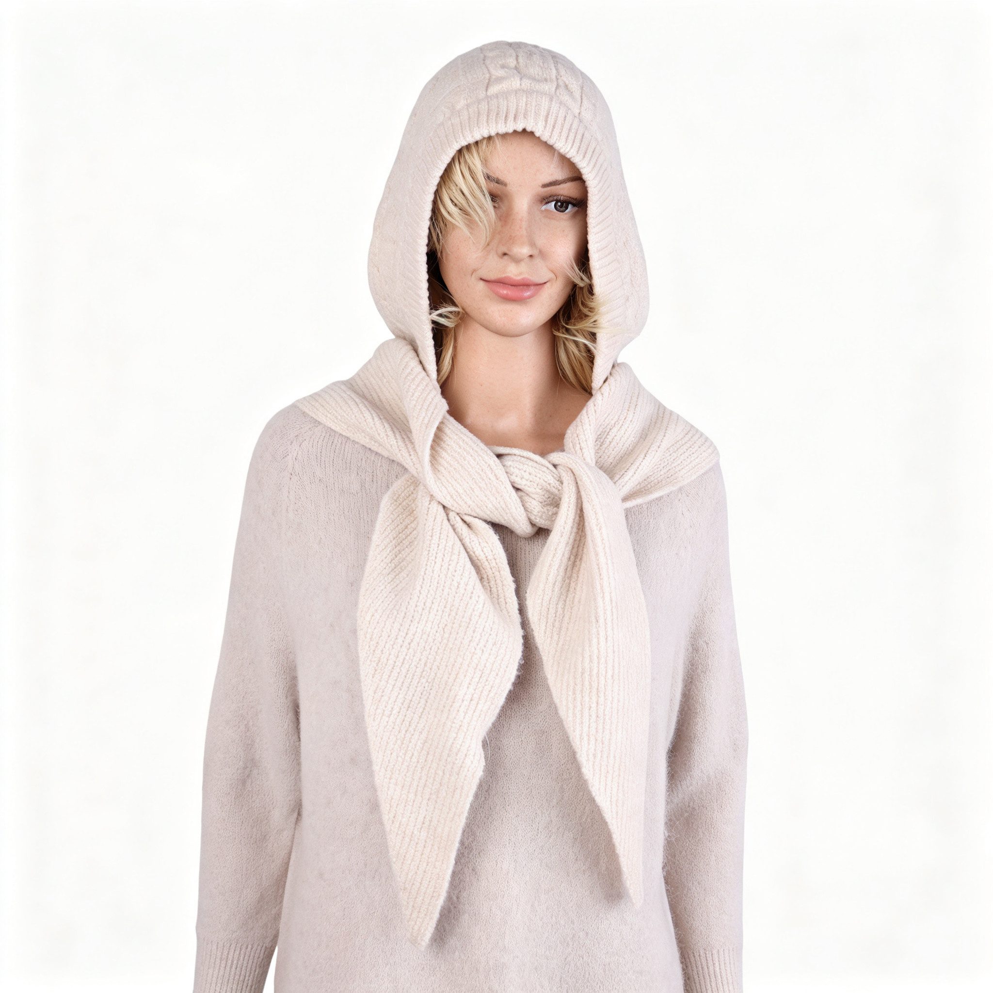 MIRROSI Strickmütze Damen BALACLAVA Kapuenschal 2 in 1 mit mit Zopfmuster (Neue Kollektion Herbst/Winter 2026) Damen Bala Mütze mit …