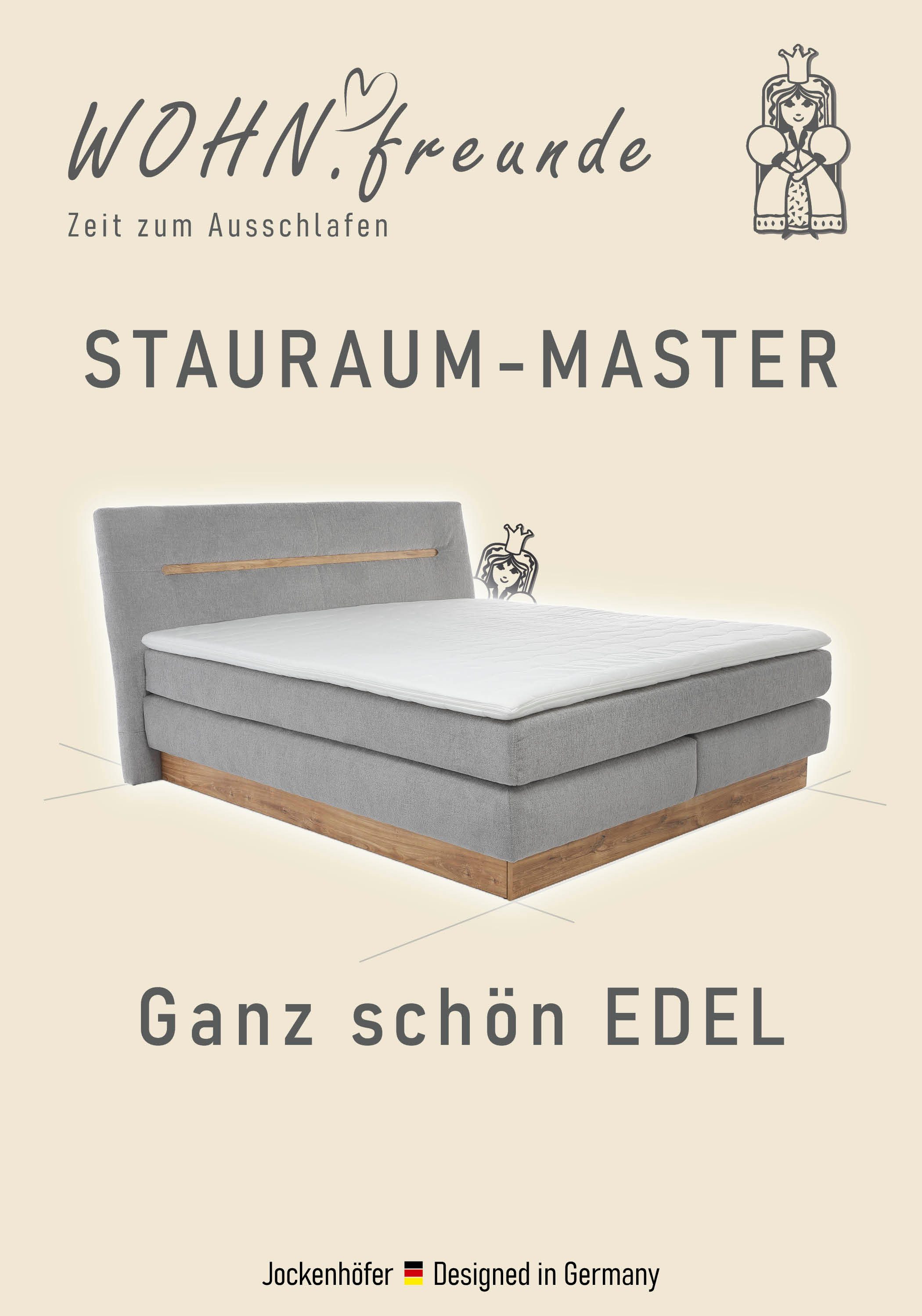 Jockenhöfer Gruppe Boxspringbett Nika erhältlich in der Größe 180x200cm, mit Bettkasten, 7-Zonen-Matratze, Topper, mehrere Härtegrade wählbar