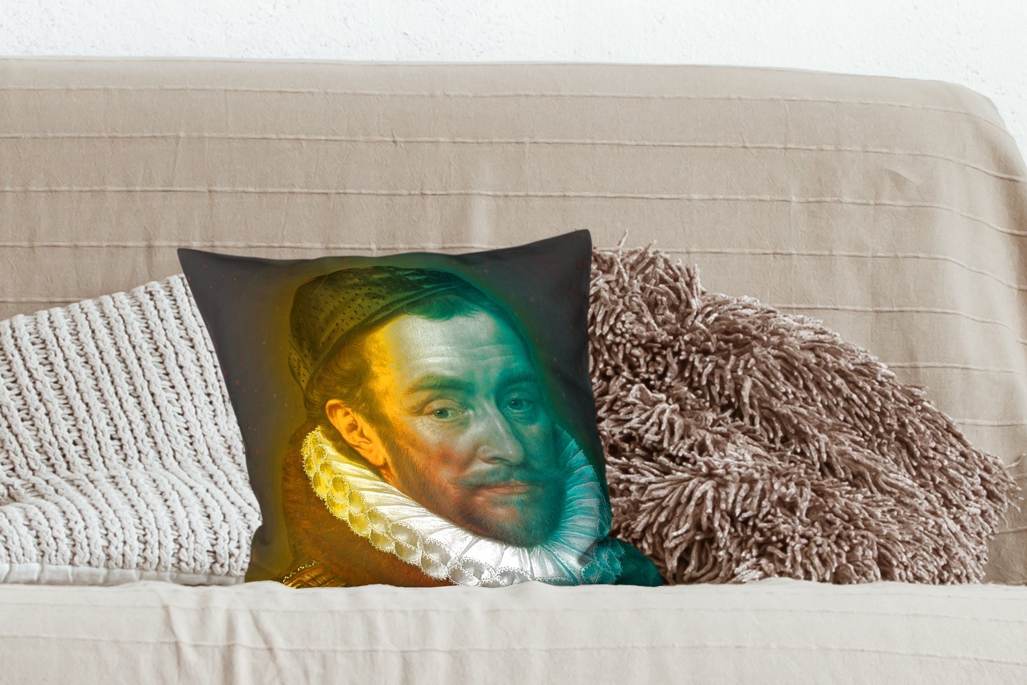 Wohzimmer, Wilhelm Schlafzimmer, für Gemälde, Oranien Dekokissen mit MuchoWow Deko, - Füllung - Kunst Zierkissen von Sofakissen