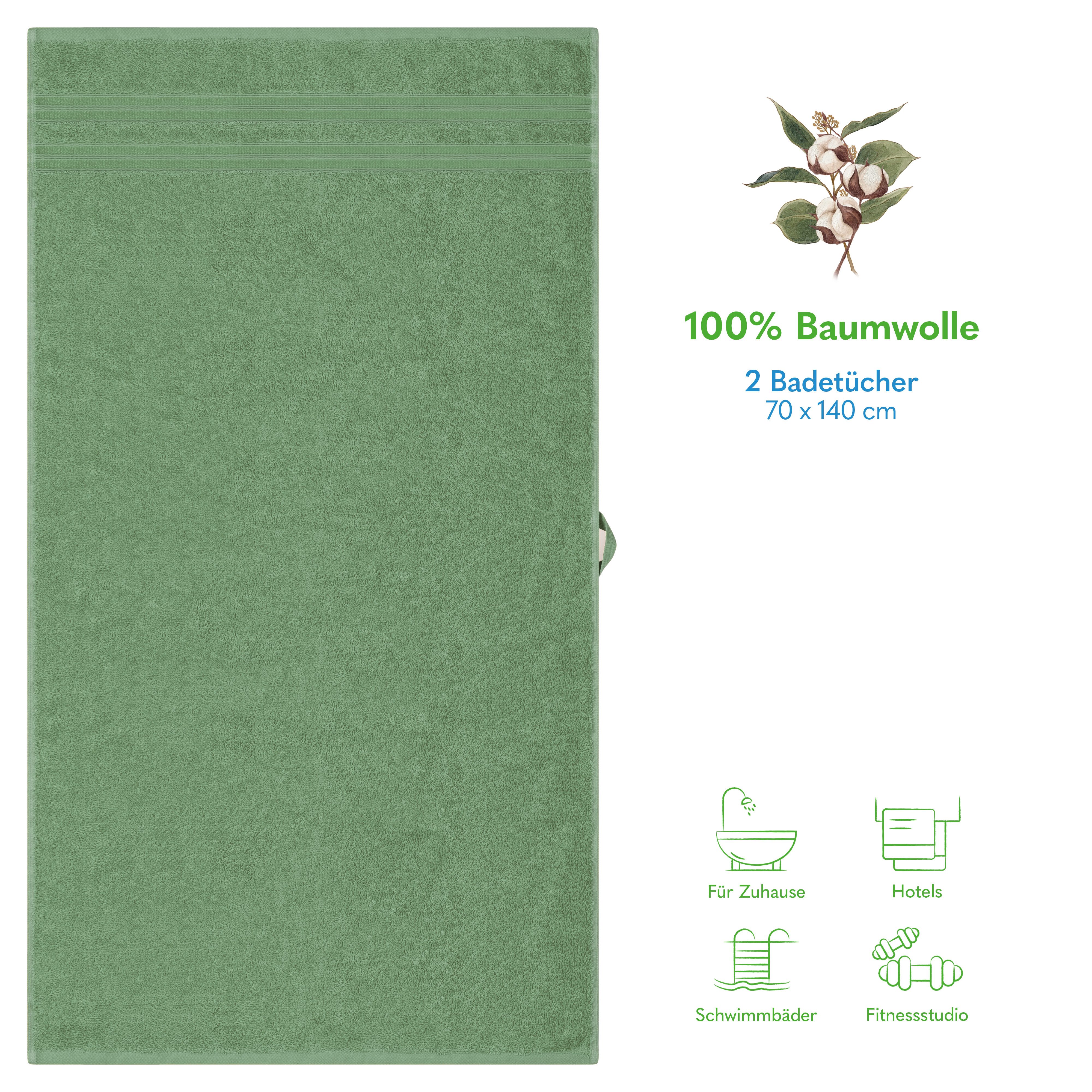 HAMMETEX Duschtuch 2er Set Badetücher 70x140 cm, 100% Baumwolle, Weich & Saugstark, Frottier (Set, 2-St), mit Bordüre, einfarbig, weich – Bild 2 von 5