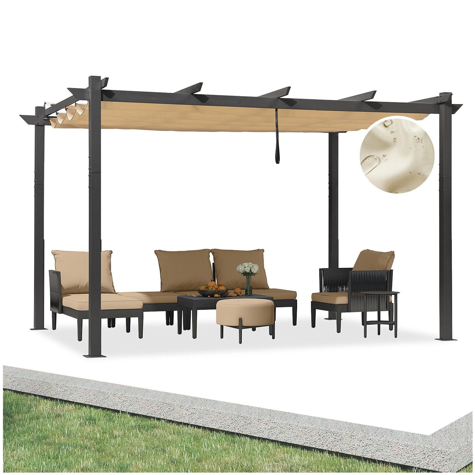 PURPLE LEAF Pergola 3 x 4 m Pavillon mit Schiebedach Aluminium Wasserdicht, UV-Schutz, Gartenpavillon Stabil & Winterfest, Terrasse, Balkon