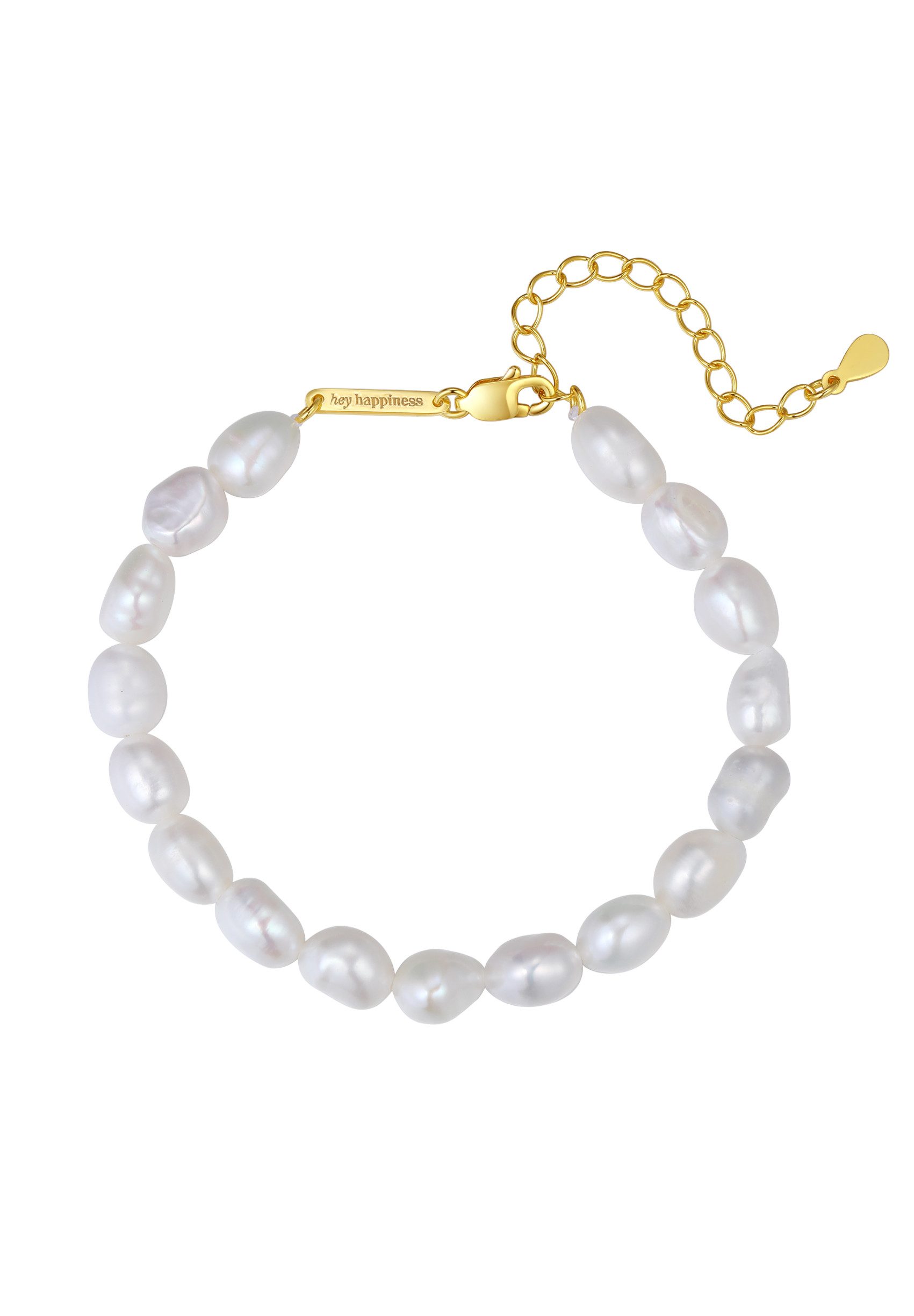 Hey Happiness Perlenarmband Damen aus Süßwasserperlen, 18K Gold Vergoldet, 925 Silber Armkette weiße Perlen, Brautschmuck