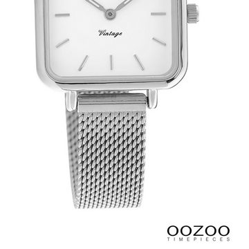 OOZOO Quarzuhr Oozoo Damen Armbanduhr Vintage Series, (Analoguhr), Damenuhr rechteckig, klein (26x26mm) Metall, Mesharmband, Casual-Style