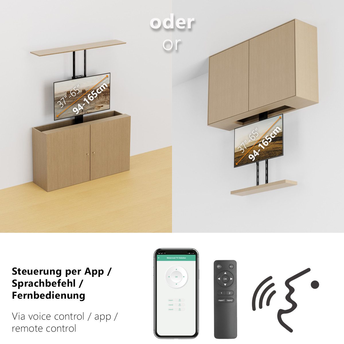my wall TV-Standfuß HP66-2L, (bis 65 Zoll, Stück, 1-teilig, Elektrisch aus einem Schrank oder der Decke herausfahren)
