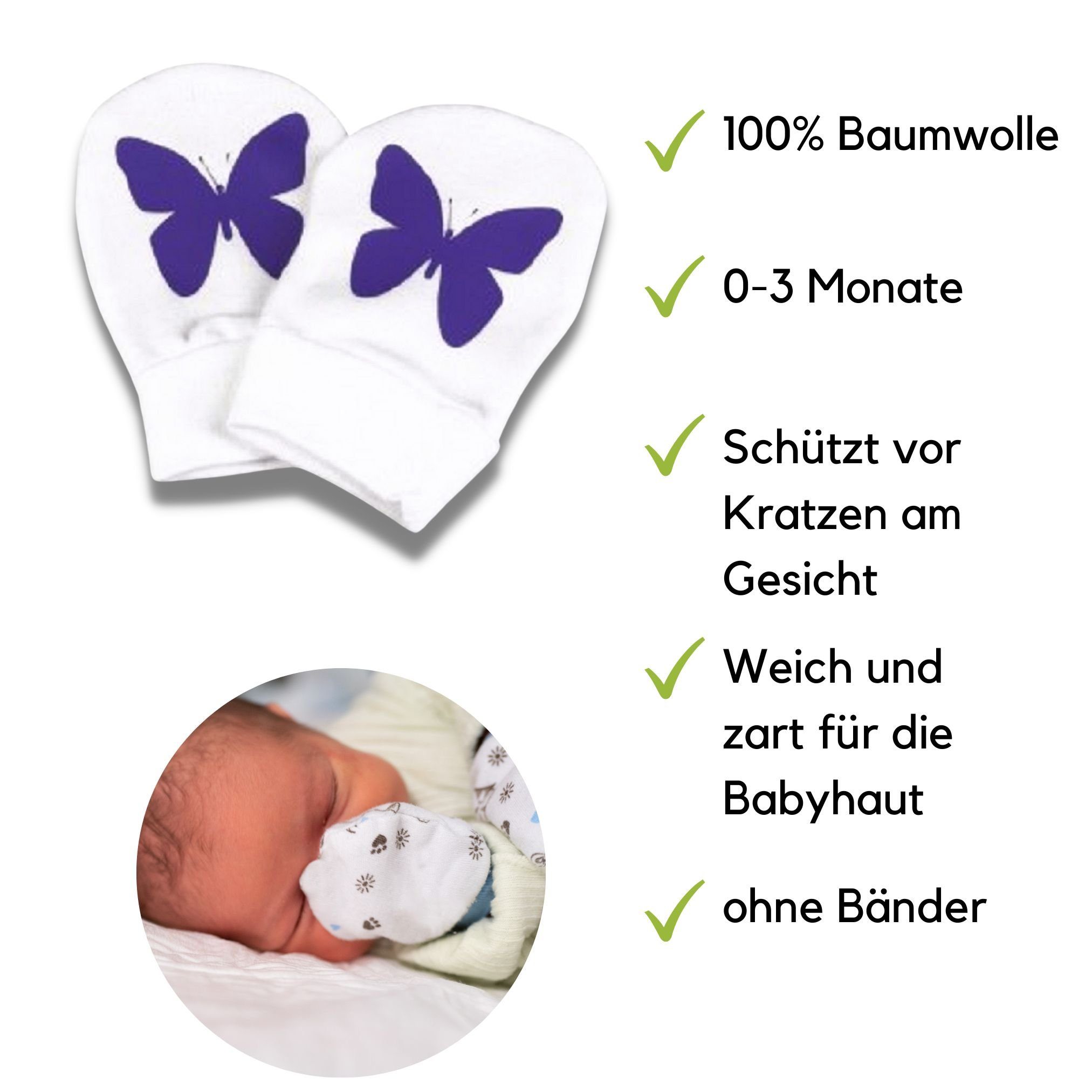 Atmungsaktiv, Schmetterling Reine EU Babymajawelt Kratzfäustlinge Baumwolle, in Fäustlinge (Set, 12098 Kratzschutz Baby-Fäustlinge) Made für Neugeborene Baumwollhandschuhe Babyhandschuhe