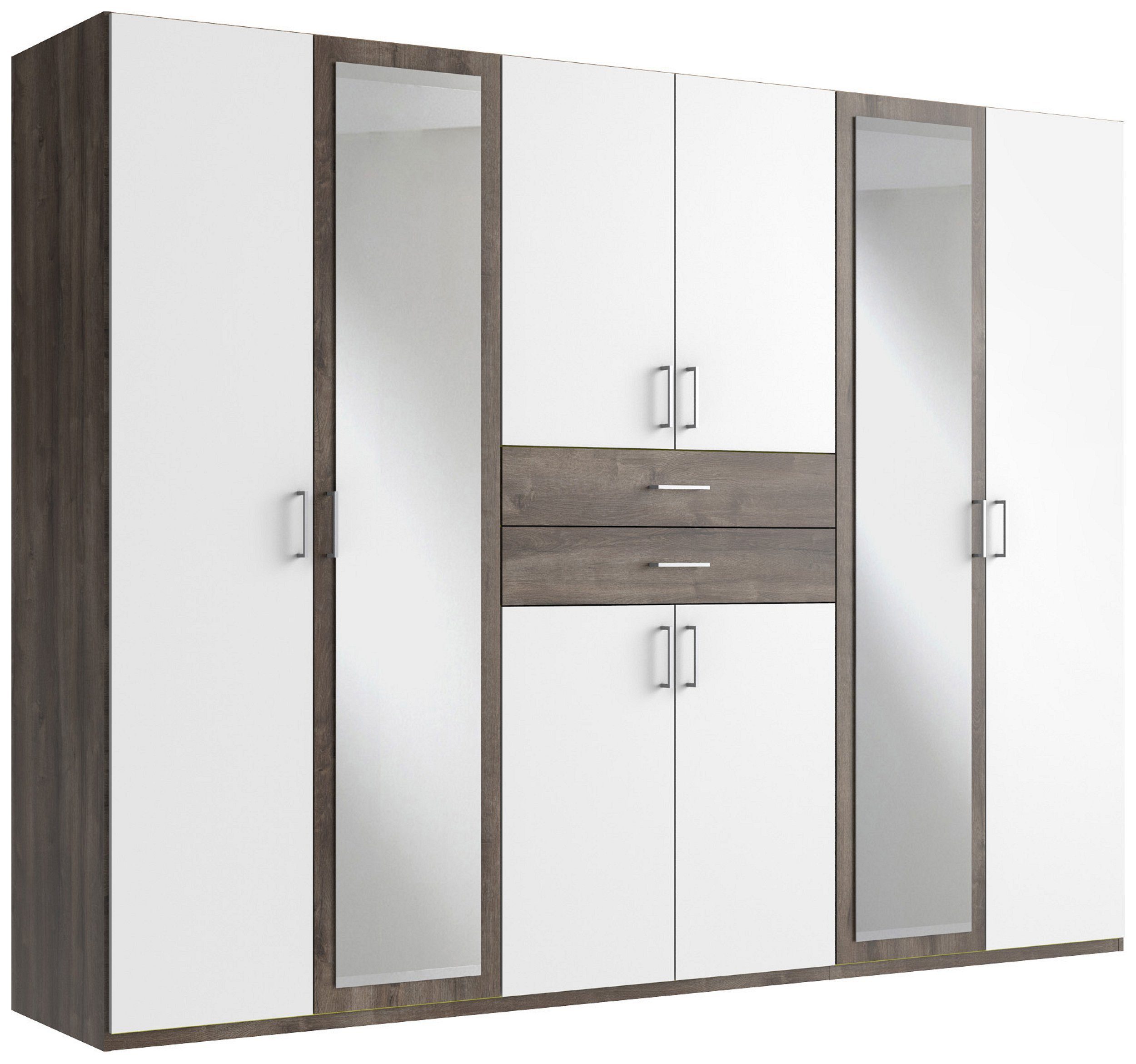 Modern stellbar, (Kleiderschrank, mit aus Drehtürenschrank Mehrzweckschrank) Metall, Spiegel, Holzwerkstoff, viel Schubladen Design, Stylefy variabel 8-türig, mit Vienna Stauraum,