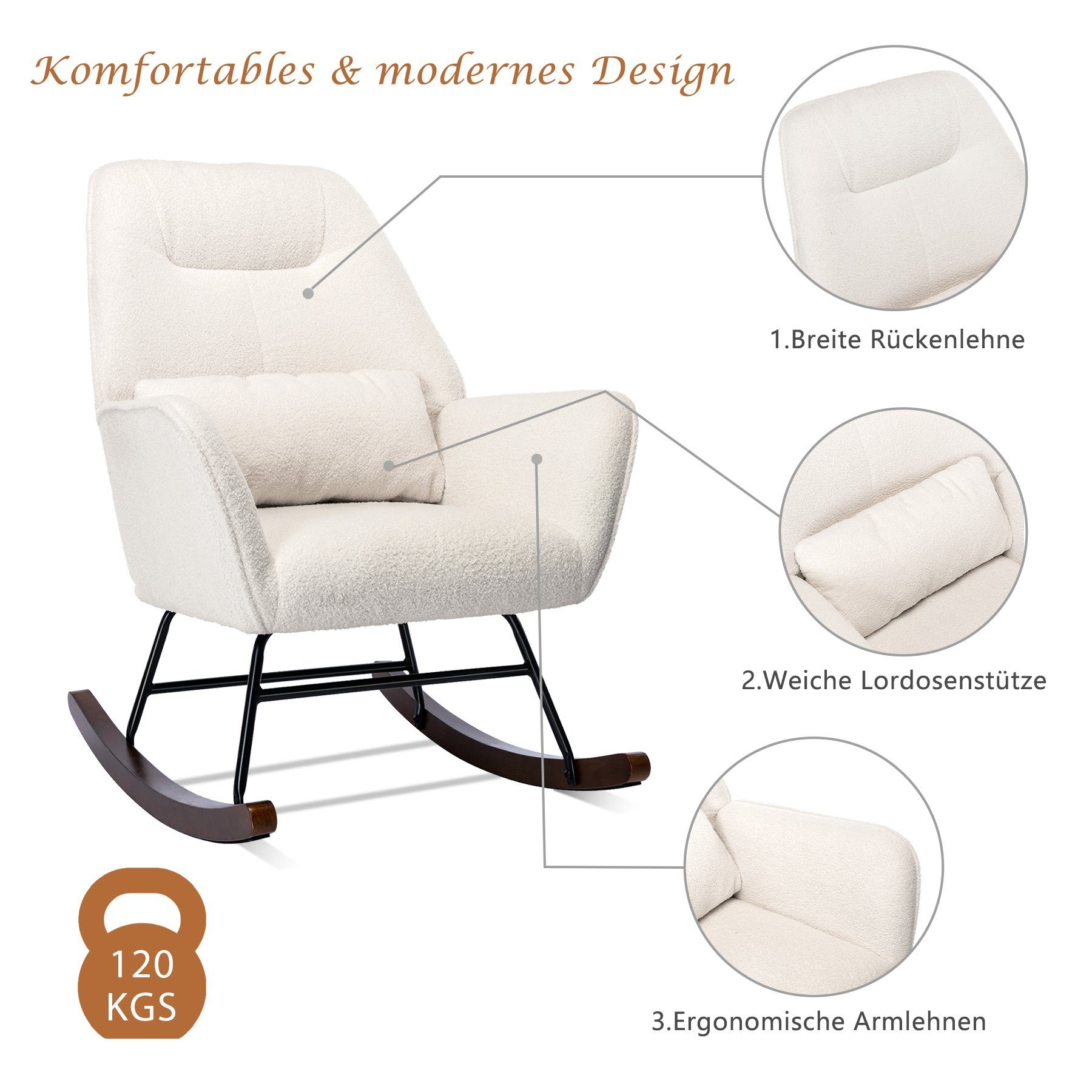 HomeMiYN Schaukelstuhl Schaukelstuhl Wohnzimmer Samt Schaukelsessel Lendenkissen Relaxsessel, samt,Stillsessel