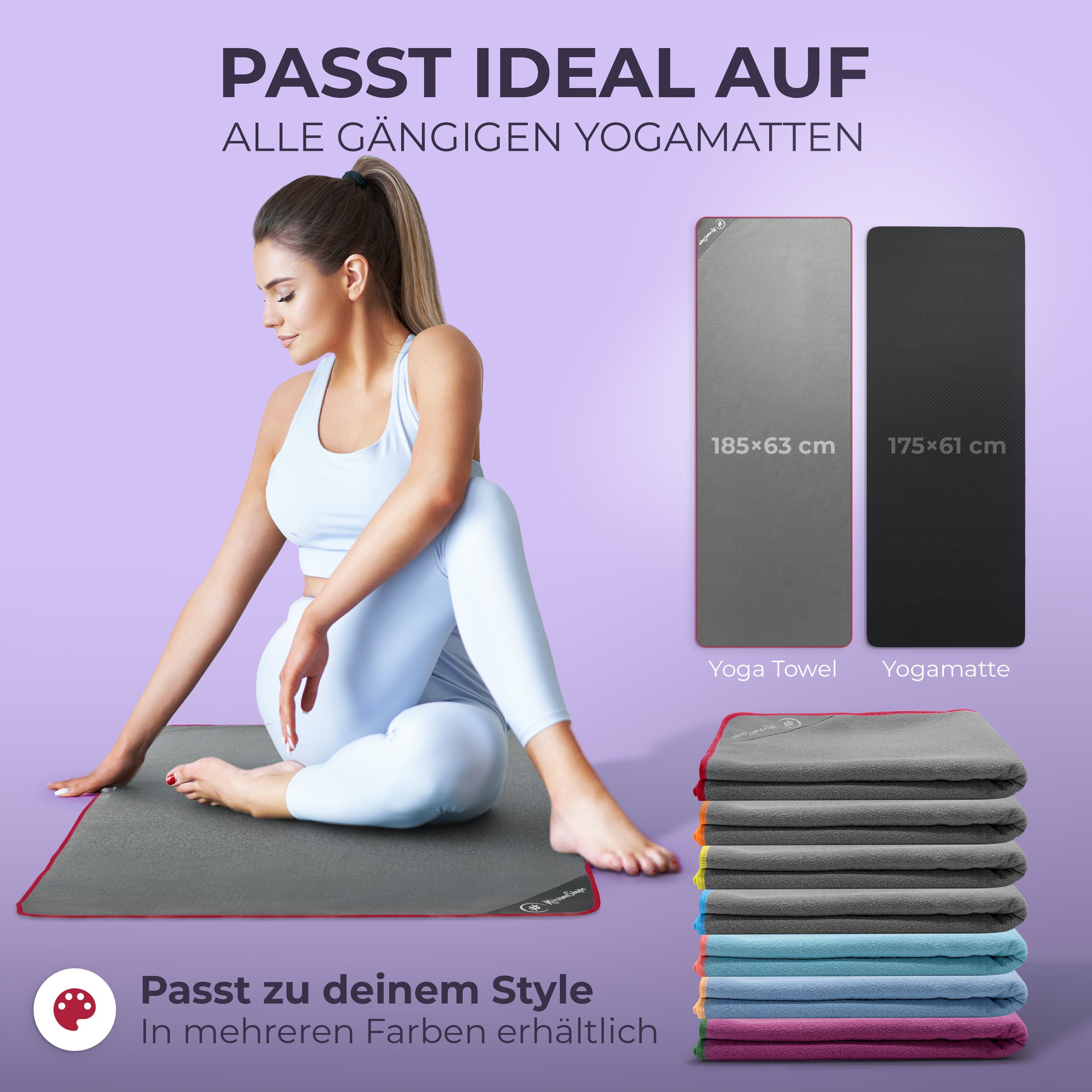NirvanaShape Sporthandtuch Yoga Handtuch mit Antirutsch-Noppen, Yogatuch-Auflage für Yogamatte, Microfaser, +Yoga Einführungs eBook, Yogatuch-Auflage Saugstark, Hygienisch