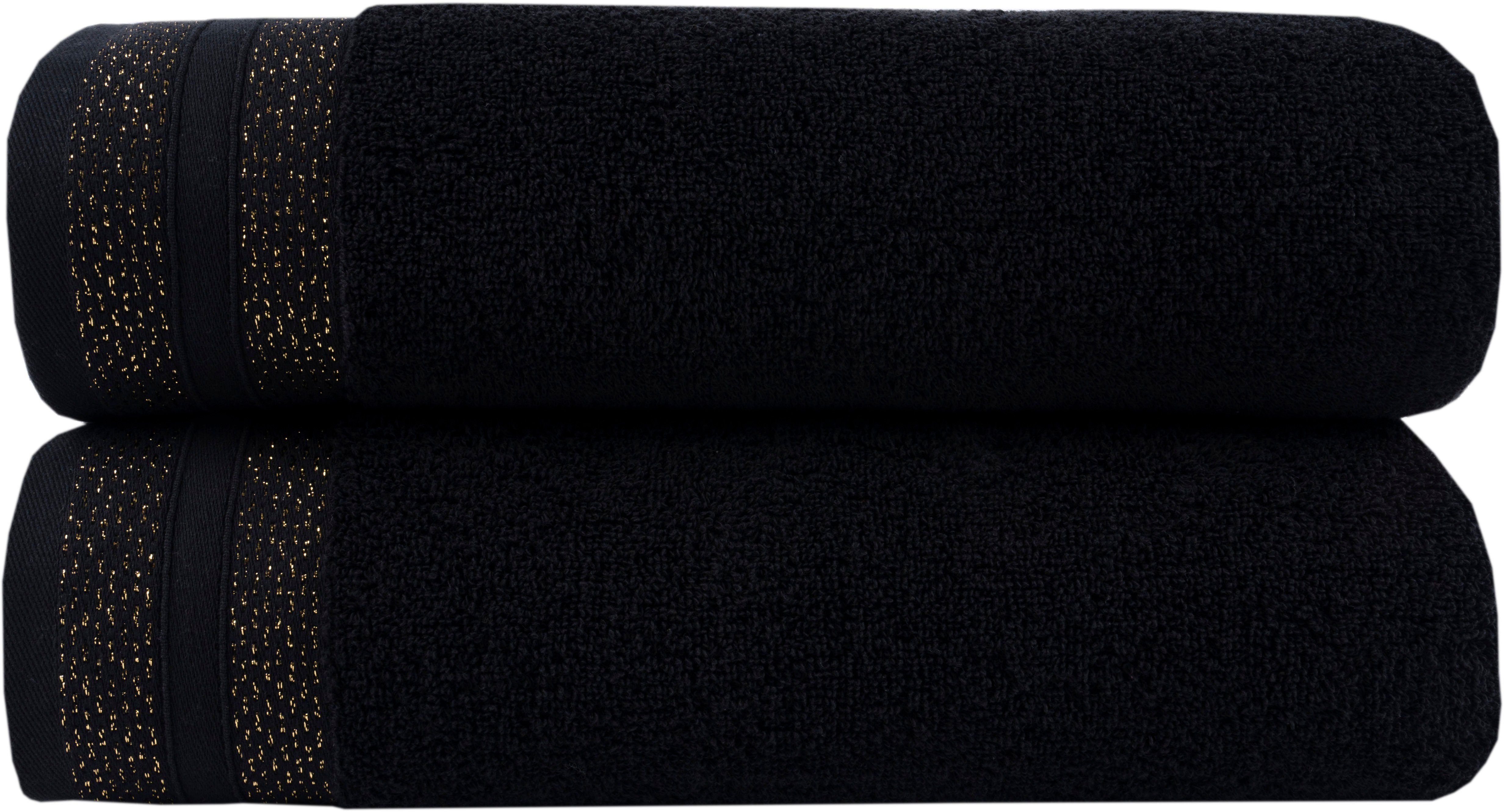 Leonique Handtuch Set »Esmindra« mit goldfarbener Bordüre, Frottier, (Set, 2-tlg), Handtuch oder Badetuch Set, Premium 550gr/m², Bio-Baumwolle schwarz