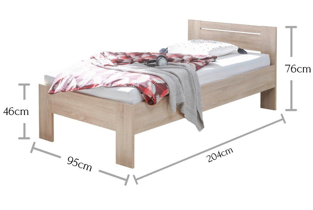 bv-vertrieb Einzelbett Einzelbett 90x200 Bett Eiche günstig online kaufen