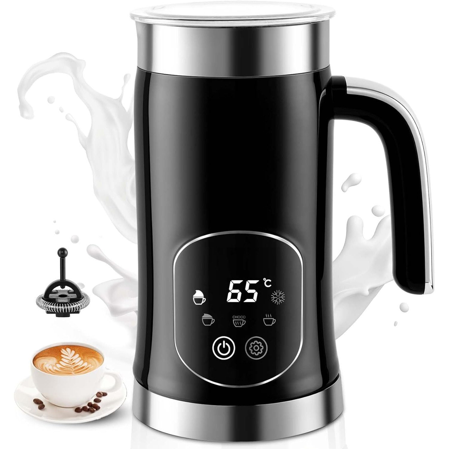 TUWENA Milchaufschäumer Elektrisch 5 in 1 - Automatische 350 ml Großes Fassungsvermögen, für Heißer Kalter Milchschaum Heiße Schokolade Latte Cappuccino