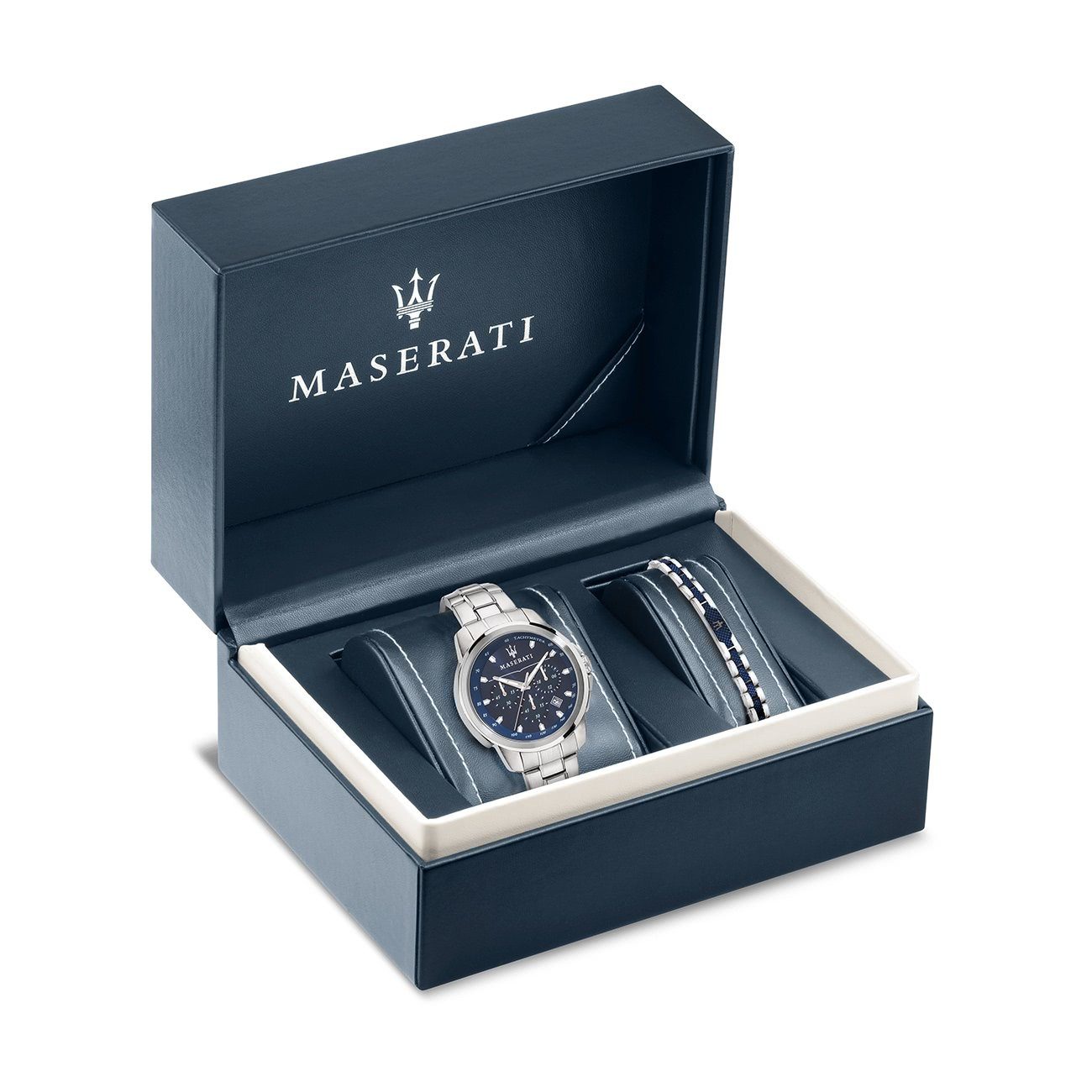 MASERATI Chronograph Maserati Herrenuhr Chronograph, Italy Made-In groß rund, Herrenuhr Edelstahlarmband, 52x44mm) (ca
