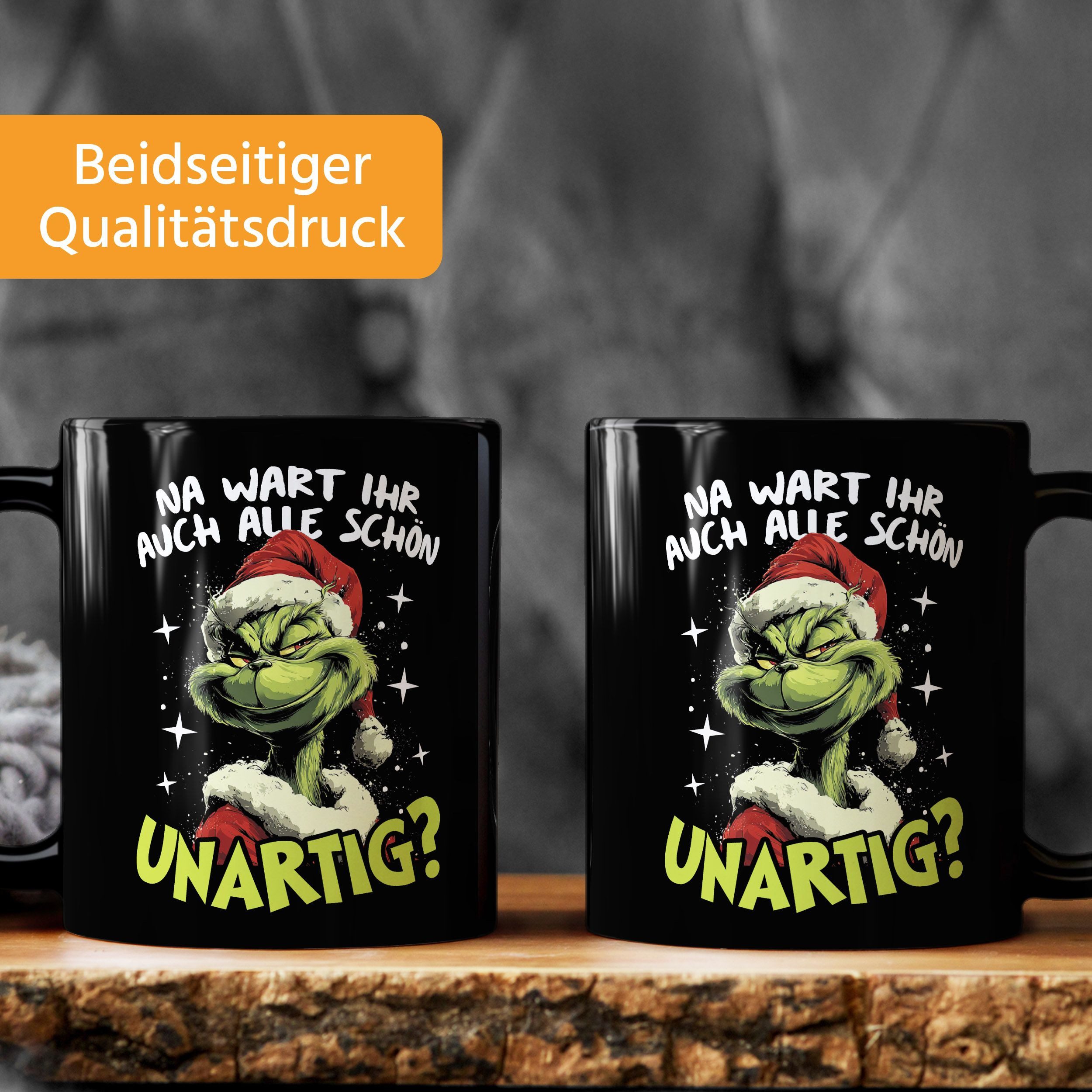 MoonWorks Tasse Tasse Weihnachten Aufdruck Weihnachtsmuffel Spruch Wart ihr unartig, Keramik