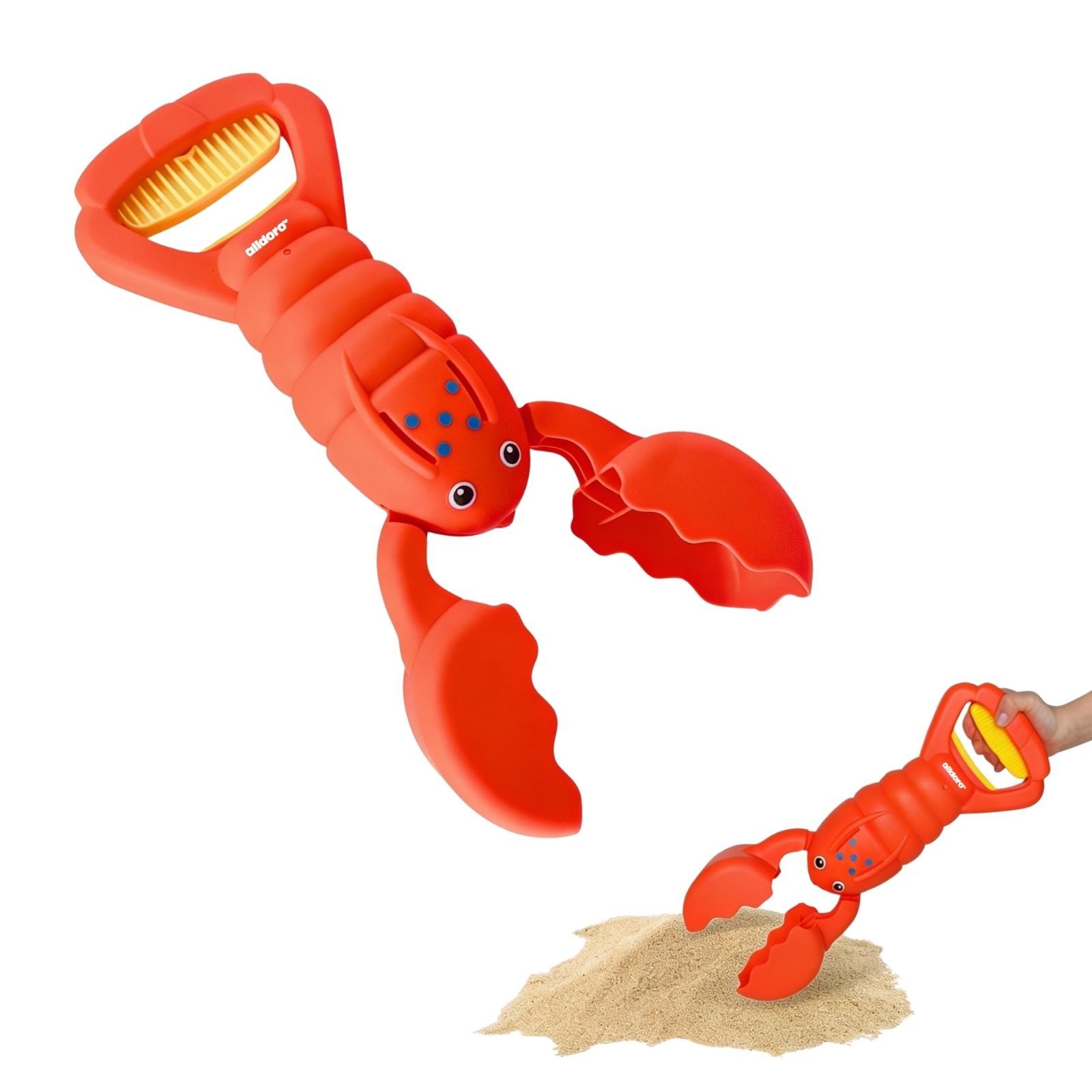 alldoro Sandform Sandgreifer Hummer rot, tierisches Sandspielzeug für Kinder ab 3 Jahre, Kinder-Handbagger zum Buddeln und Spielen im Sandkasten & am Strand