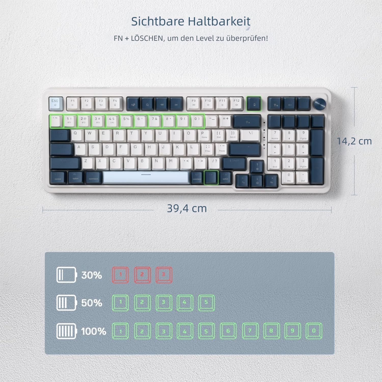 Redragon K686 Mechanische RGB Tastatur, Rote Schalter, Weiß Farbmix Gaming-Tastatur (3-Modus (2,4GHz/BT/Kabel), Hot-Swap, GASKET Design & 98 Tasten) – Bild 2 von 5