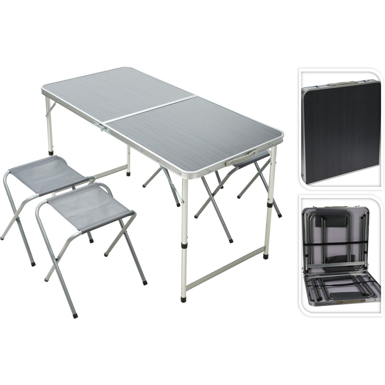 Koopman Sitzgruppe Gartenmöbel Sitzgruppe Balkonmöbel Terrasse Silber / Braun, (Set, 5-tlg., Tisch + 4 Табурети), Silber, Aluminium, 5tlg, Tisch + 4 Табурети, Klappbar