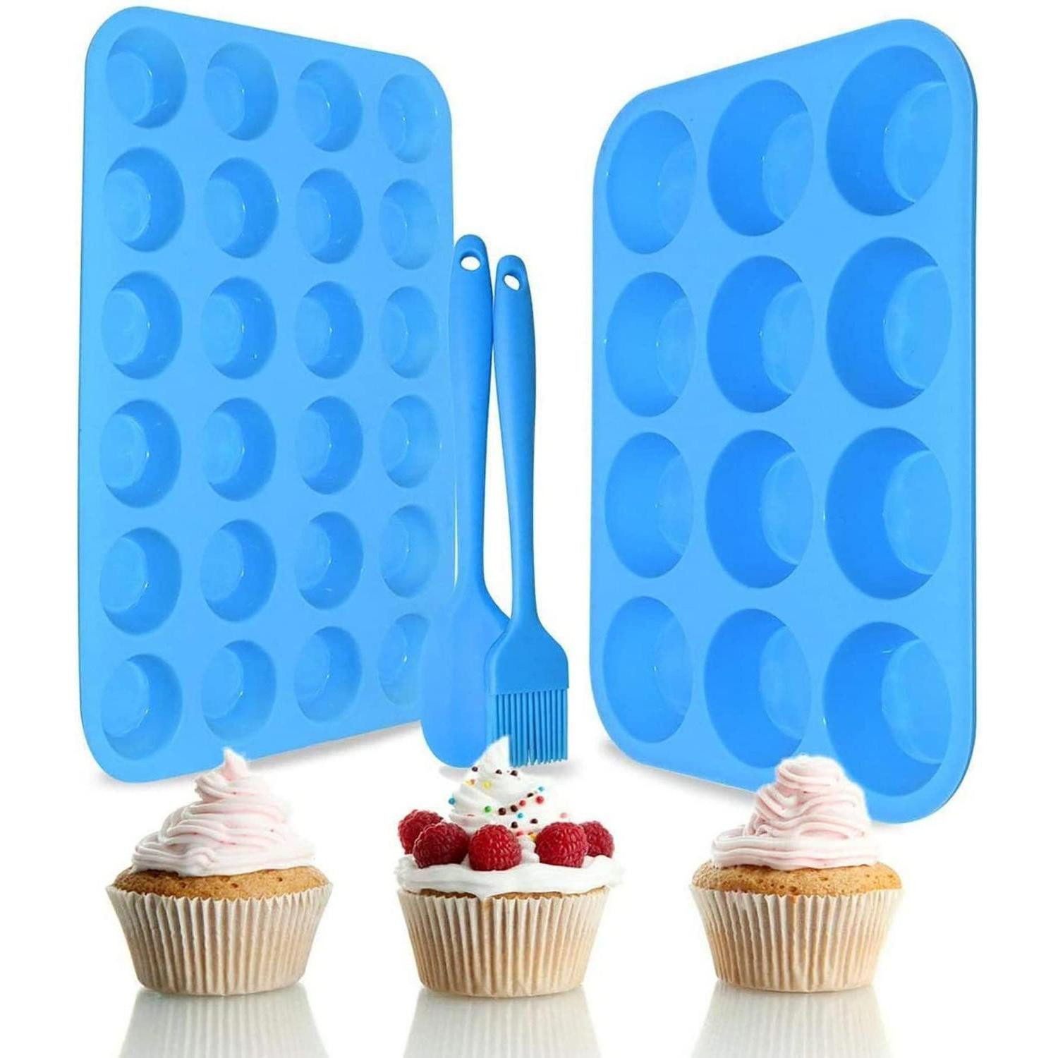 LuxusKollektion Muffinform Silikon Muffin-Form Set 24/12 Cups blau, (1-tlg)