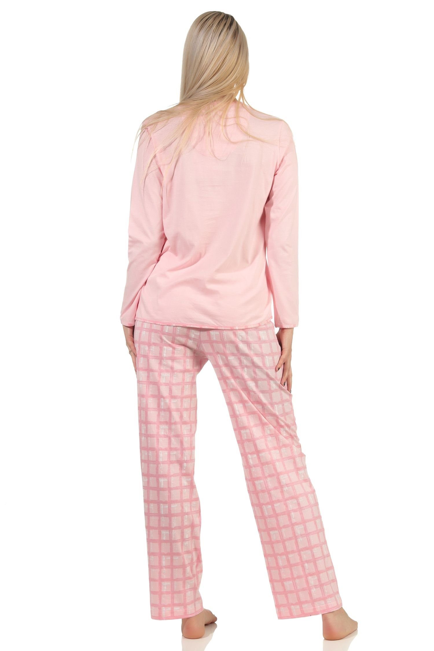 Übergrößen Damen auch Jersey Pyjama mit Normann Hose Schlafanzug - in karierter rosa