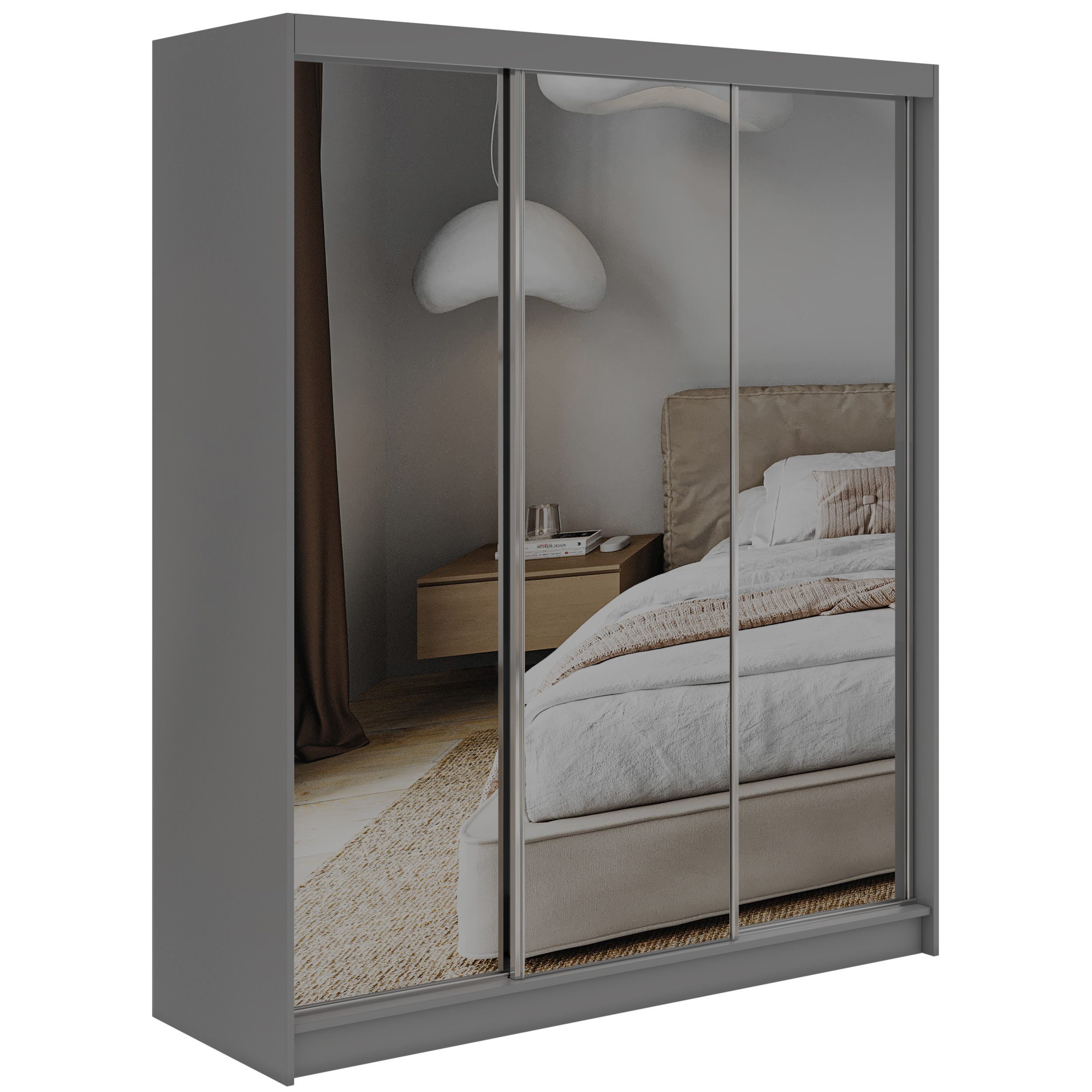 MKS MÖBEL Schiebetürenschrank DUBROWNIK 180 (Kleiderschrank mit Spiegel, Höhe Schrank 216 cm) Spiegelschrank 180 cm, Kleiderschrank mit Stauruam, Griffleisten