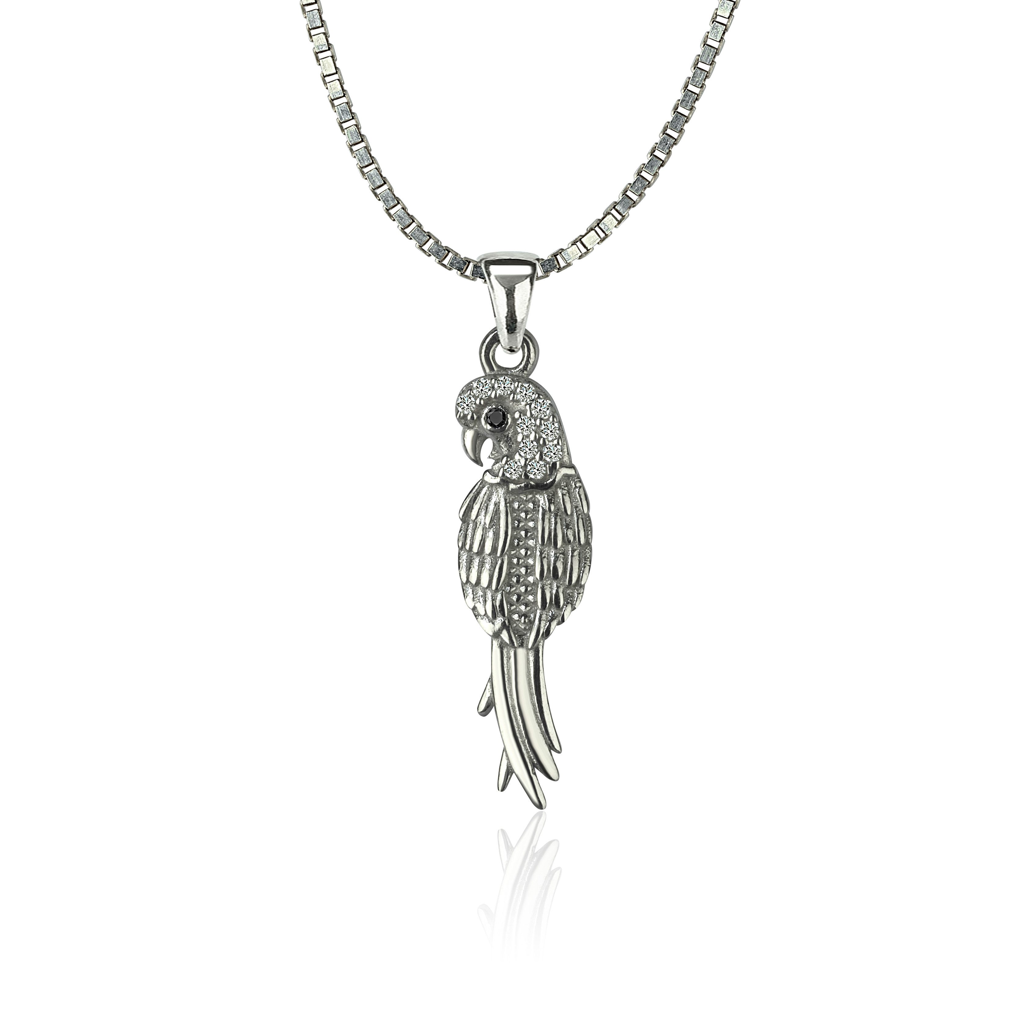 NAHLE Kette mit Anhänger Silber Pagagei mit Silber Halskette für Damen und Herren (2-tlg., inklusive Schmuckschachtel), 925 Silber Anhänger mit Zirkonia - rhodiniert