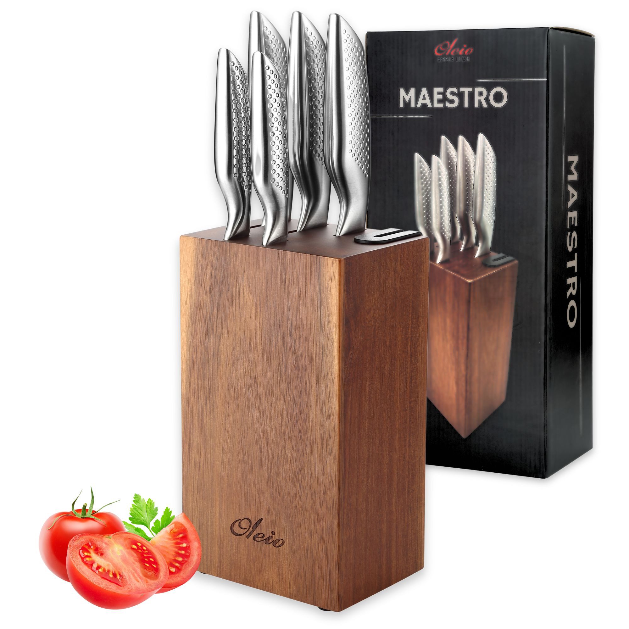 Magnet-Messerblock Oleio Maestro Messerblock Set, 5-teiliges Profi-Messerset mit integrie