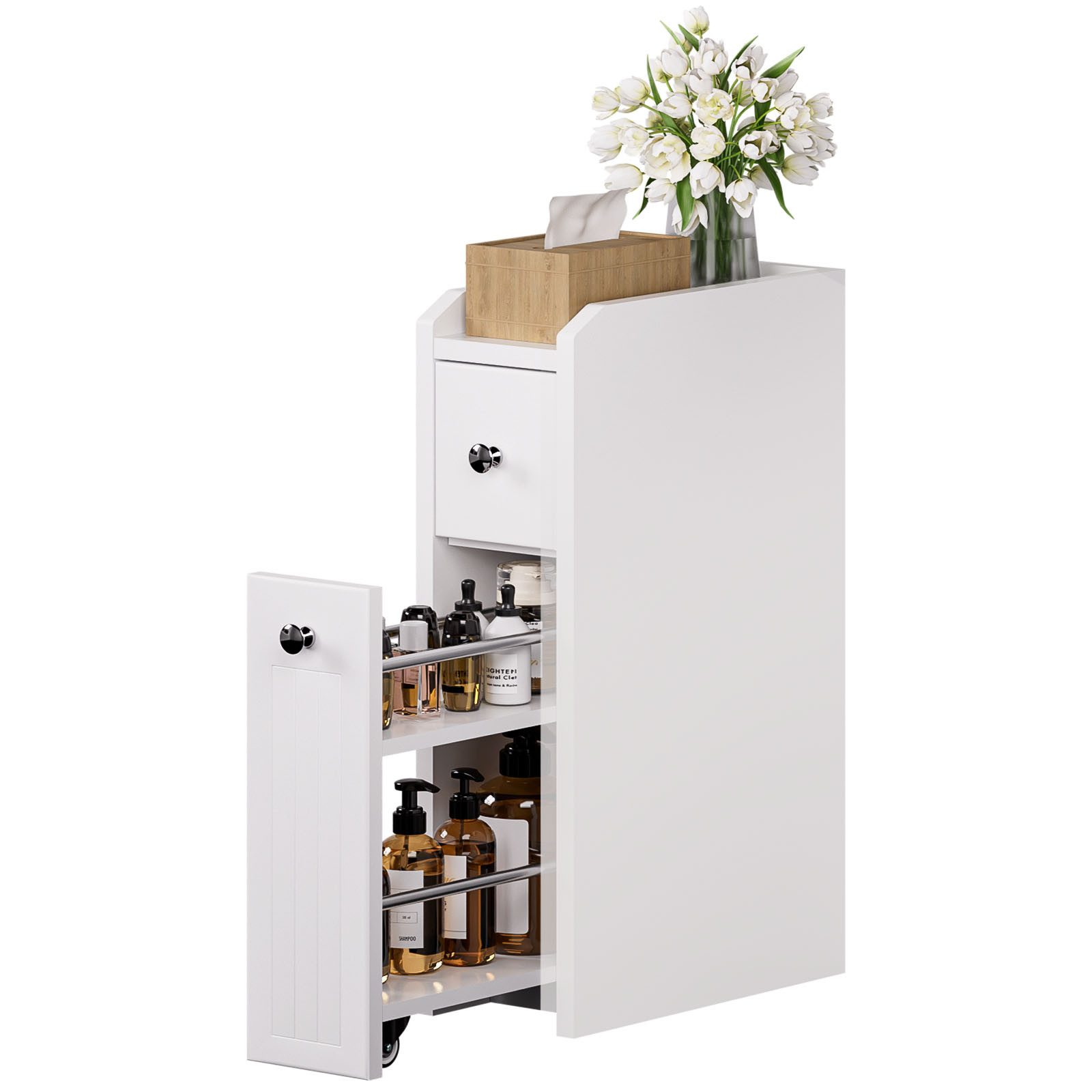 Yorbay Badkommode Badezimmerschrank Toilettenschrank, mit Schubladen für schmale Nischen, 18x40x70 cm