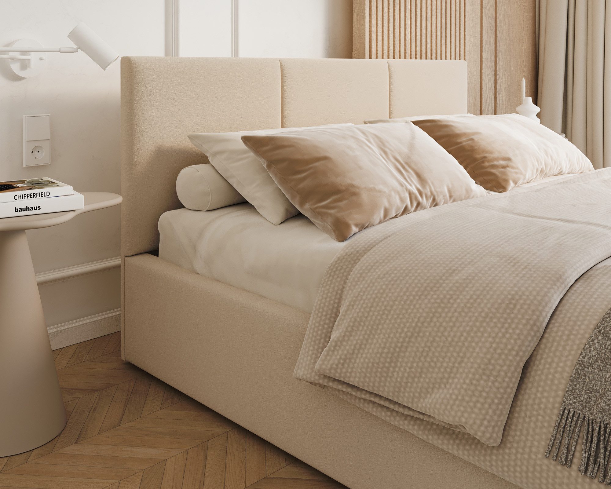 thematys Polsterbett mit Bettkasten & Lattenrost – Stauraumbett Velours 120x200–180x200 (Optional mit 28 cm H3/H4 Taschenfederkern oder 23 cm Taschenfederkern-Matratze H2)