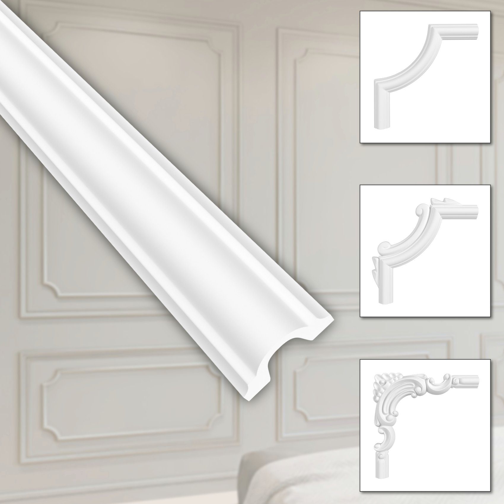 Hexim Zierleiste HCR516, 2 Meter / 1 Leiste, HEXIM Stuckleisten aus HDPS Styropor - extrem widerstandsfähig, schneeweiß & modern (2 Meter HCR516) Stuck Verzierung Rahmen Vertäfelung Weiß HCR516 - 23 x 12 mm
