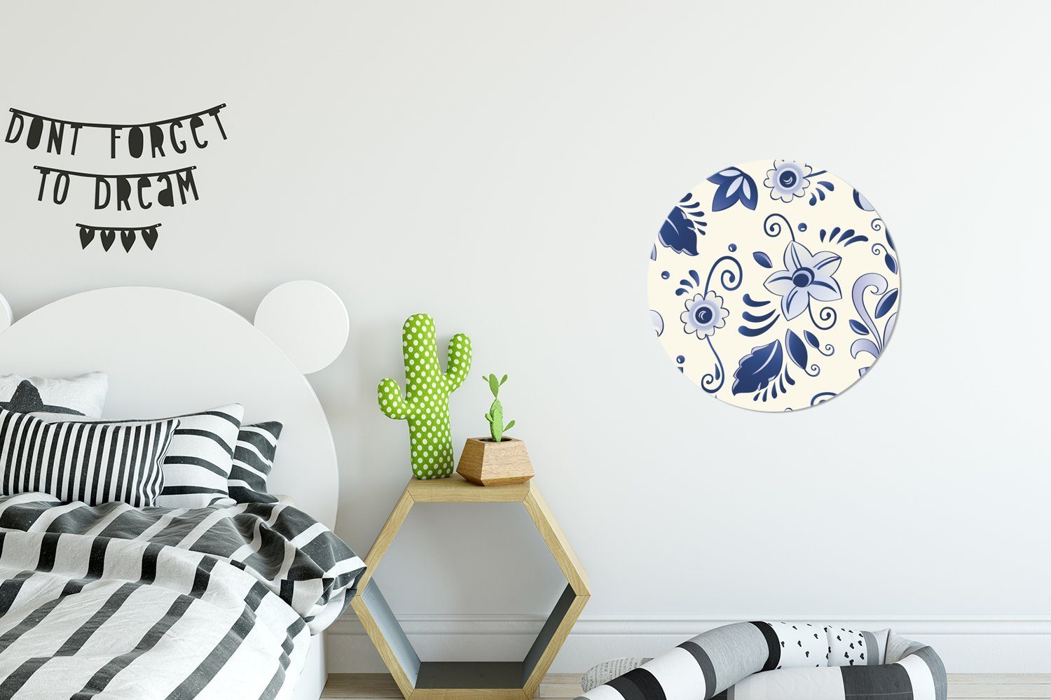 blauen Rund, Wandsticker Wohnzimmer Tapetenkreis für MuchoWow (1 Tapetenaufkleber, von Kinderzimmer, Illustration Orchideen St), Eine