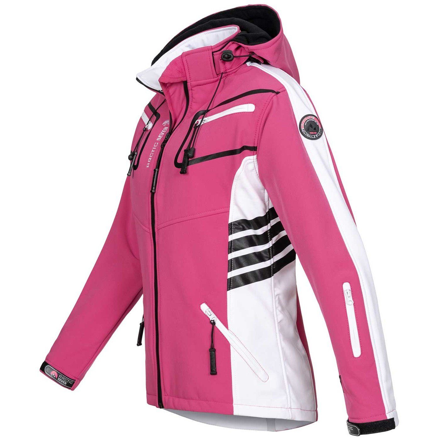 Arctic Seven Softshelljacke Damen – Outdoorjacke mit Kapuze wasserabweisend Fleecegefütterte Softshelljacke mit vielen Taschen