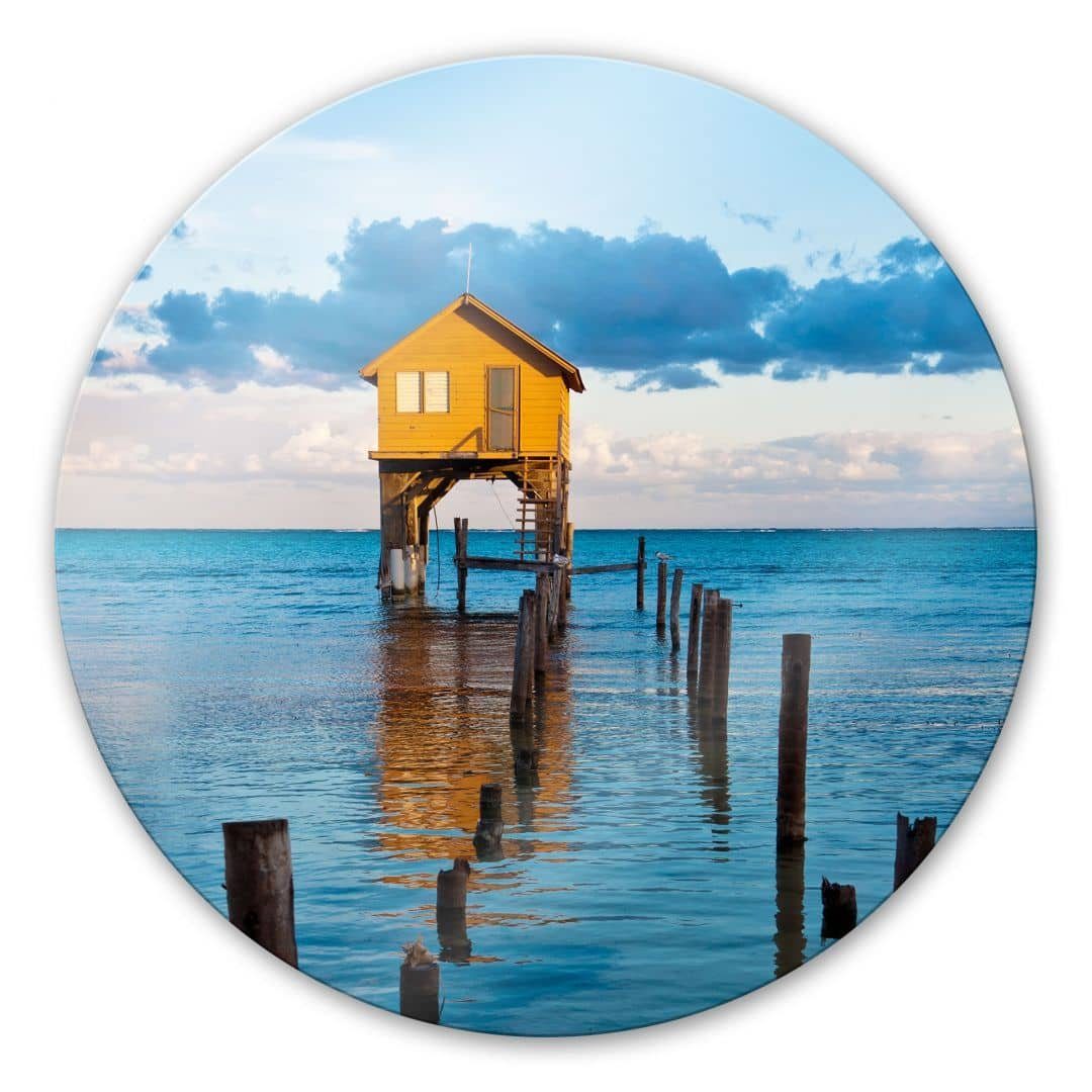Glasbild Glas Wandbild Rund Glasbild Poster Haus im Meer Wellness Spa