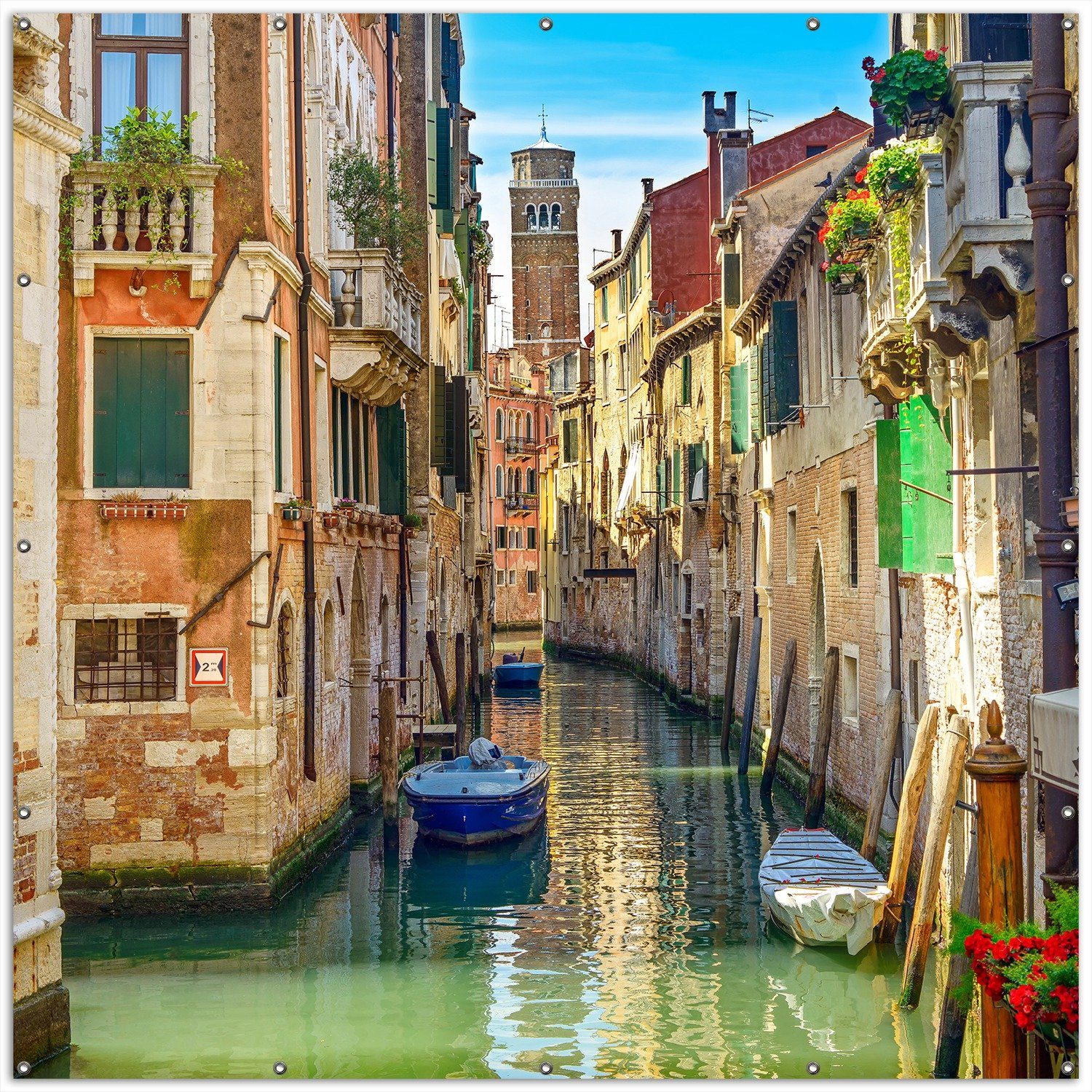Thumbnail - Wallario Sichtschutzzaunmatten Urlaub in Venedig Kanal zwischen bunten Häusern, rund
