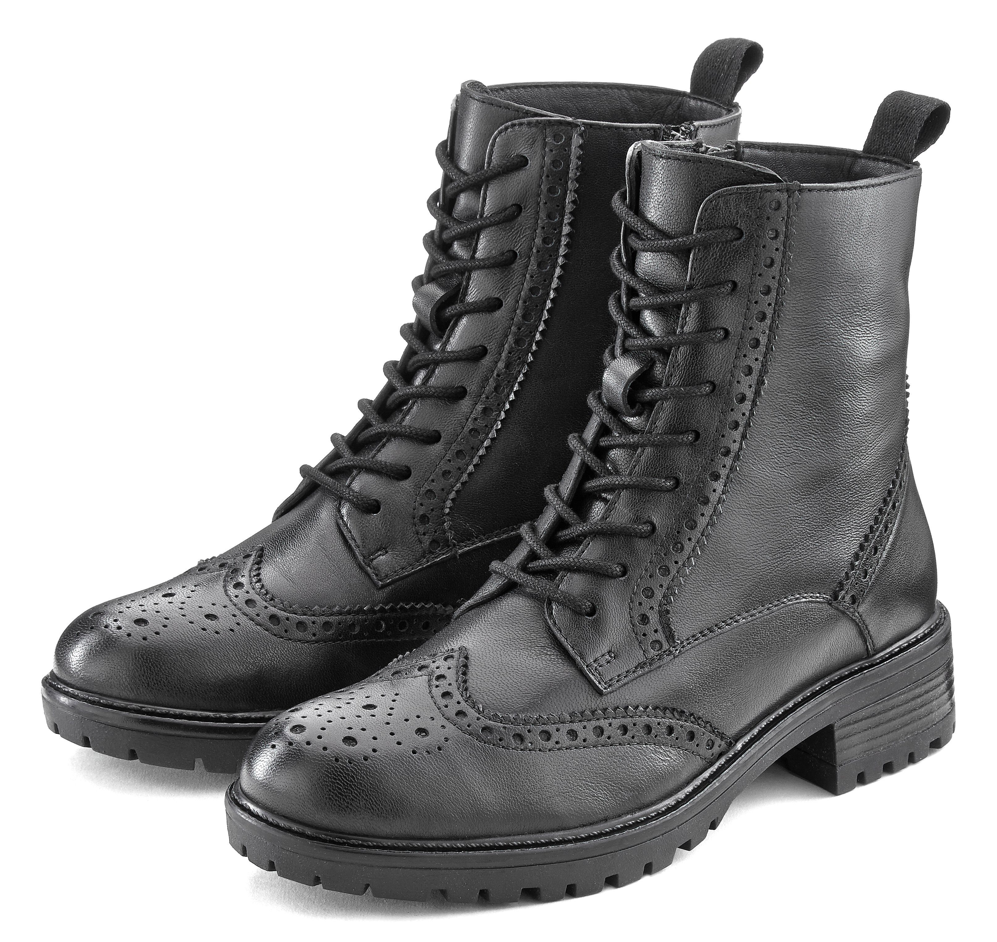 Leder, schwarz Ankle & Boots, Schnürboots LASCANA Reißverschluss Schnüren Schnürstiefelette,