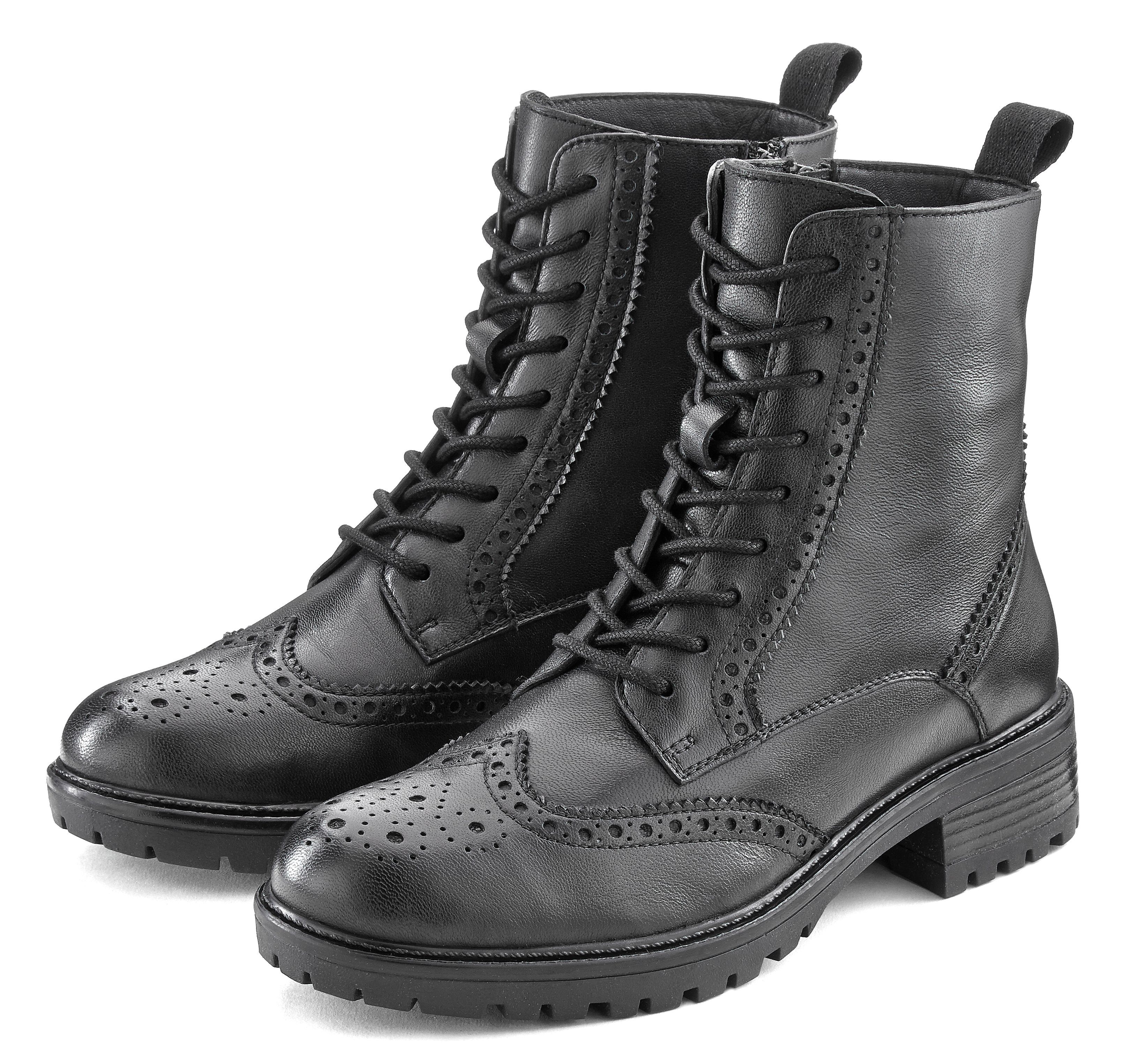 Leder, Ankle Reißverschluss LASCANA schwarz & Schnürstiefelette, Schnürboots Schnüren Boots,