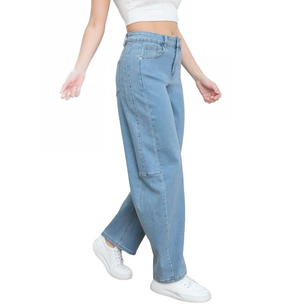 Ital-Design Slouchy Jeans Damen Wide-Leg Jeans mit Five-Pocket-Design (91767293) Used-Look Stretch High Waist Jeans in Blau