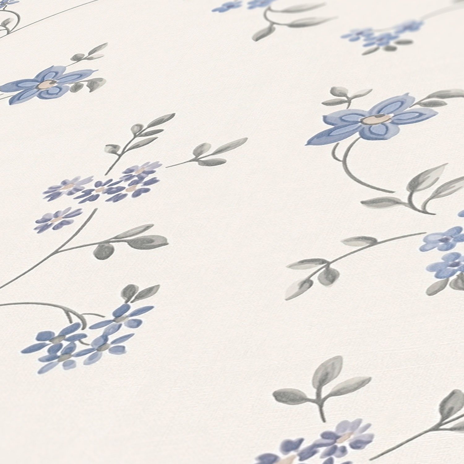 Bricoflor Blumentapete Vintage in Blau Weiß Romantische Tapete mit Blumen I günstig online kaufen
