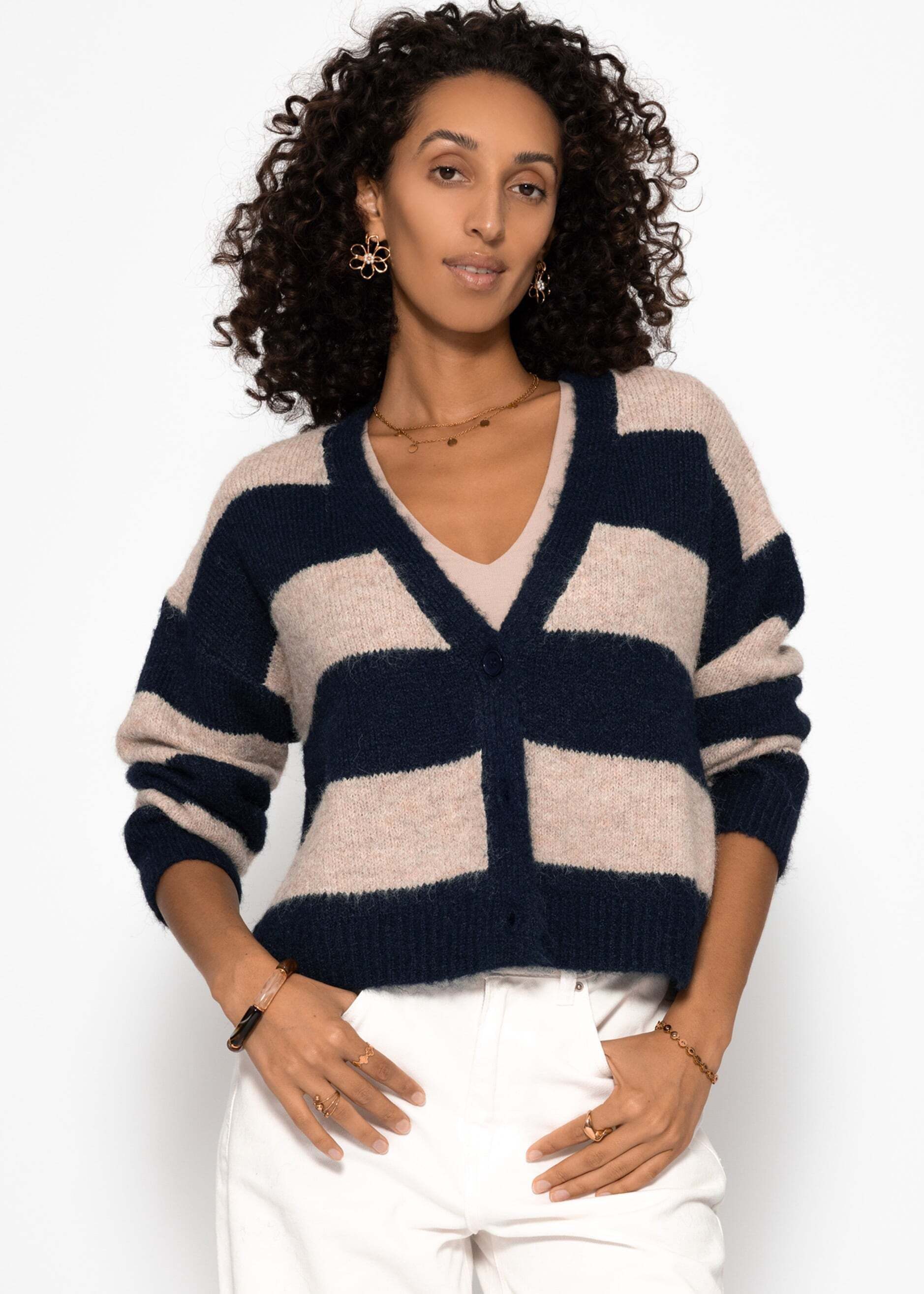 SASSYCLASSY Cardigan Cardigan mit Blockstreifen für Damen Kuschelige Strick günstig online kaufen